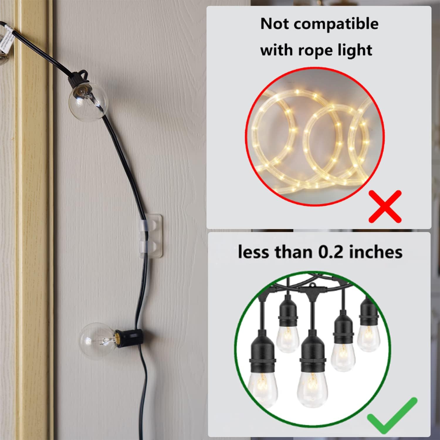 Ganchos para luces al aire libre clips de luz de cadena ganchos adhesivos resistentes para luces colgantes 16psc