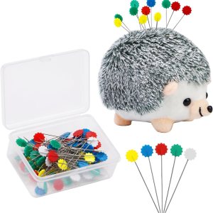 Juego de 102 alfileres rectos de cabeza plana de erizo, bonito alfiler con caja de almacenamiento transparente y alfileres de acolchado, alfileres Juego de 102 alfileres rectos de cabeza plana de erizo, bonito alfiler con caja de almacenamiento transparente y alfileres de acolchado, alfileres
