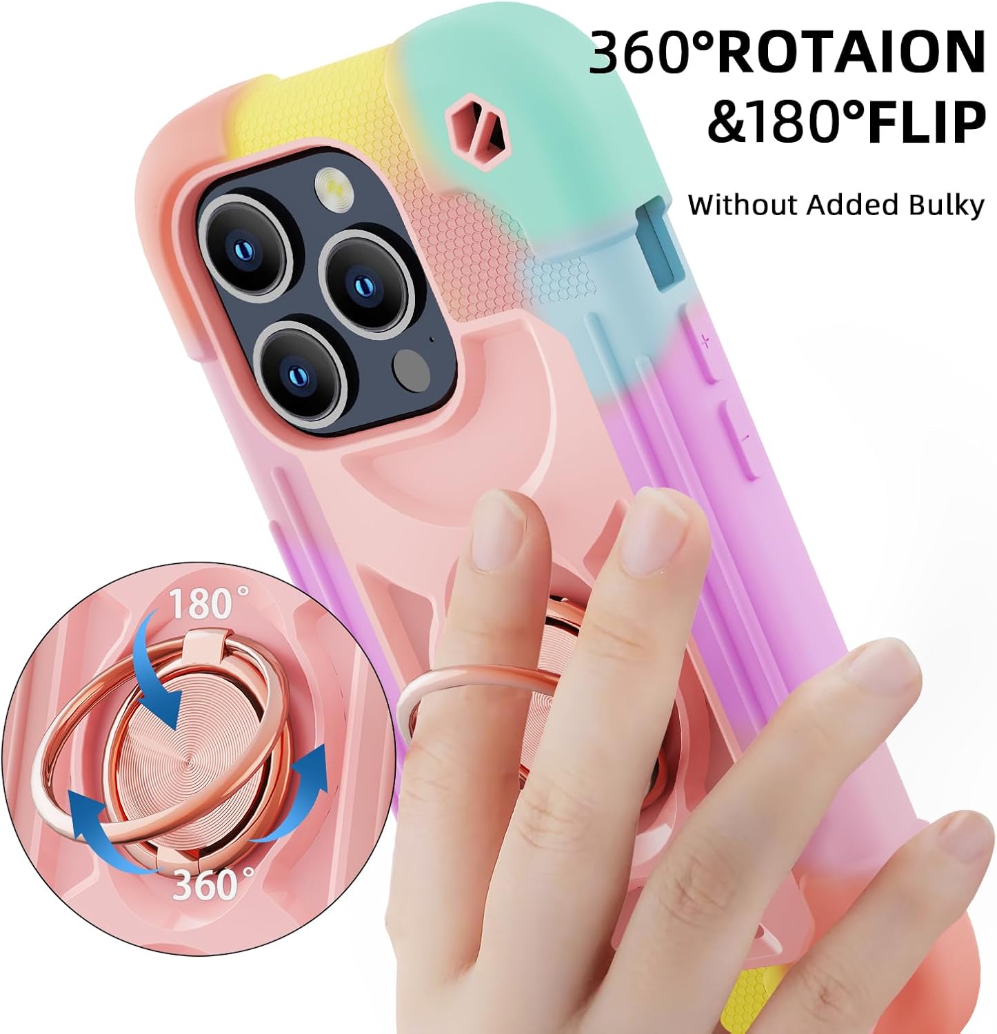 MARKILL Funda compatible con iPhone 15 Pro Max de 6.7 pulgadas con soporte de doble anillo, funda resistente de grado militar a prueba de golpes