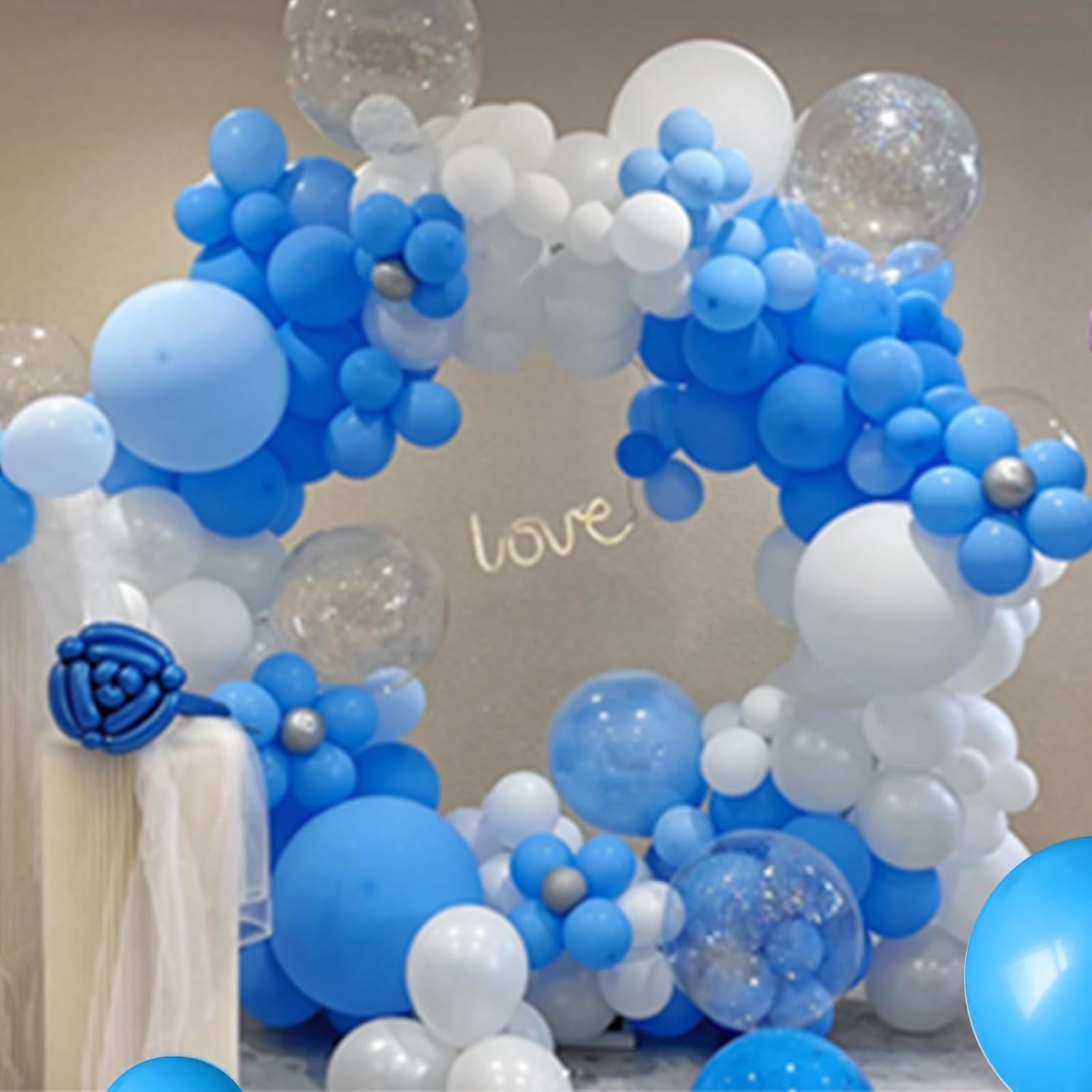 KAWKALSH 134 globos azul claro de diferentes tamaños para arco de guirnalda, globos de látex de alta calidad para fiesta de cumpleaños, graduación,