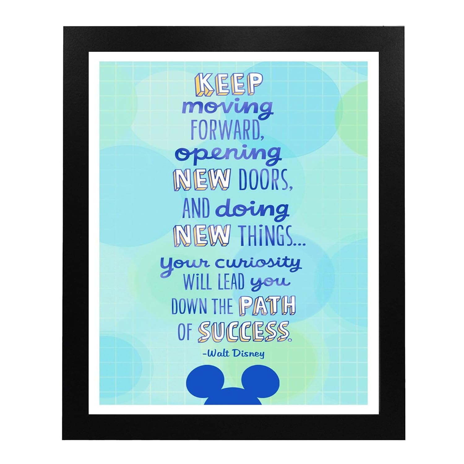 Walt Disney Quotes Wall Art- Keep Moving Forward To Success!, Modern Mickey Art Print, inspirational Wall Decor For Home Decor, Office & Classroom