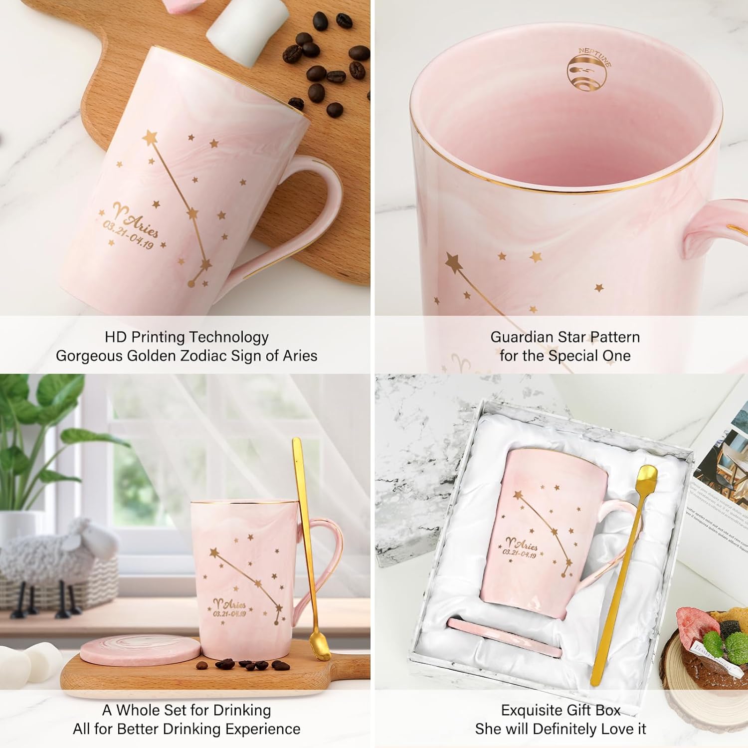 YHRJWN Regalos de Aries para mujeres, regalos de constelación Aries, tazas de café con signo del zodiaco Aries para 12 amantes de las constelaciones