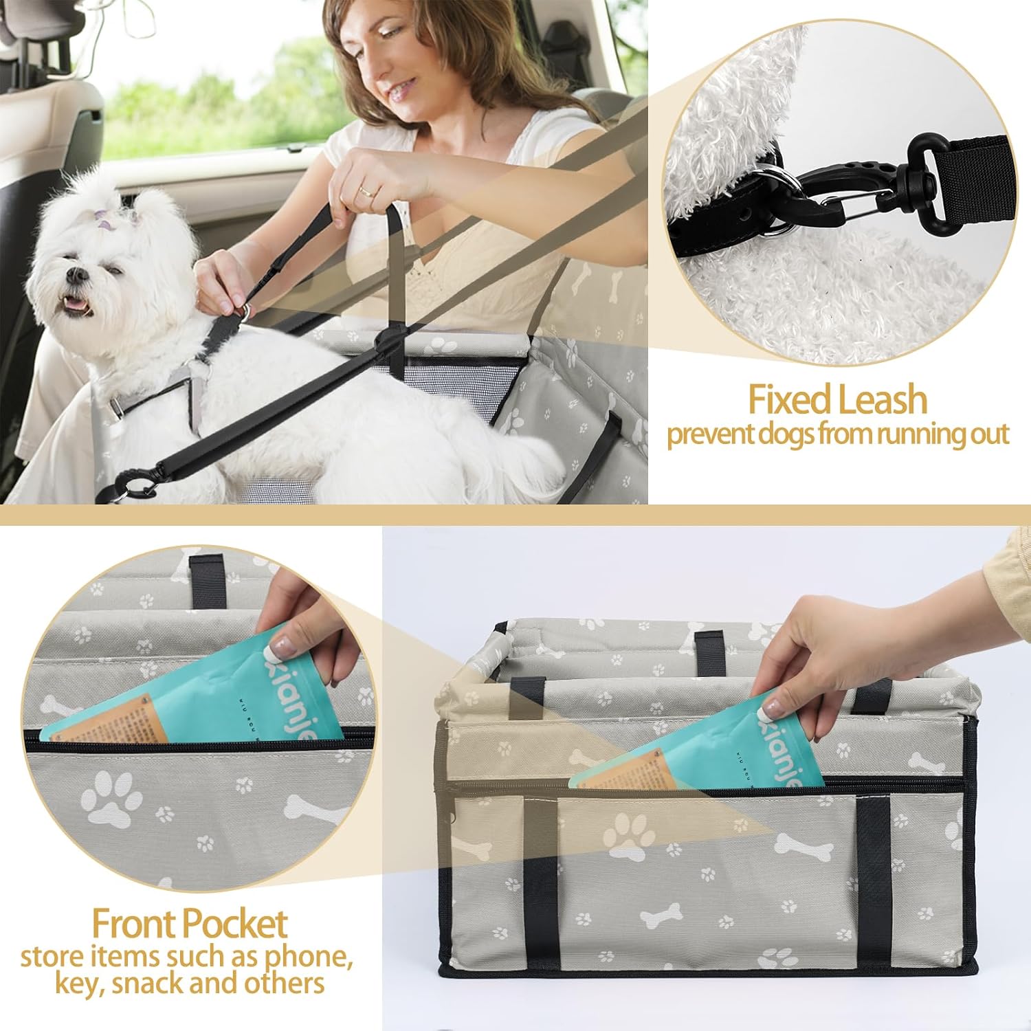 PetsHome Asiento de automóvil para perro, plegable, impermeable, transpirable, bolsa de viaje Oxford para perros pequeños a medianos, cachorros y