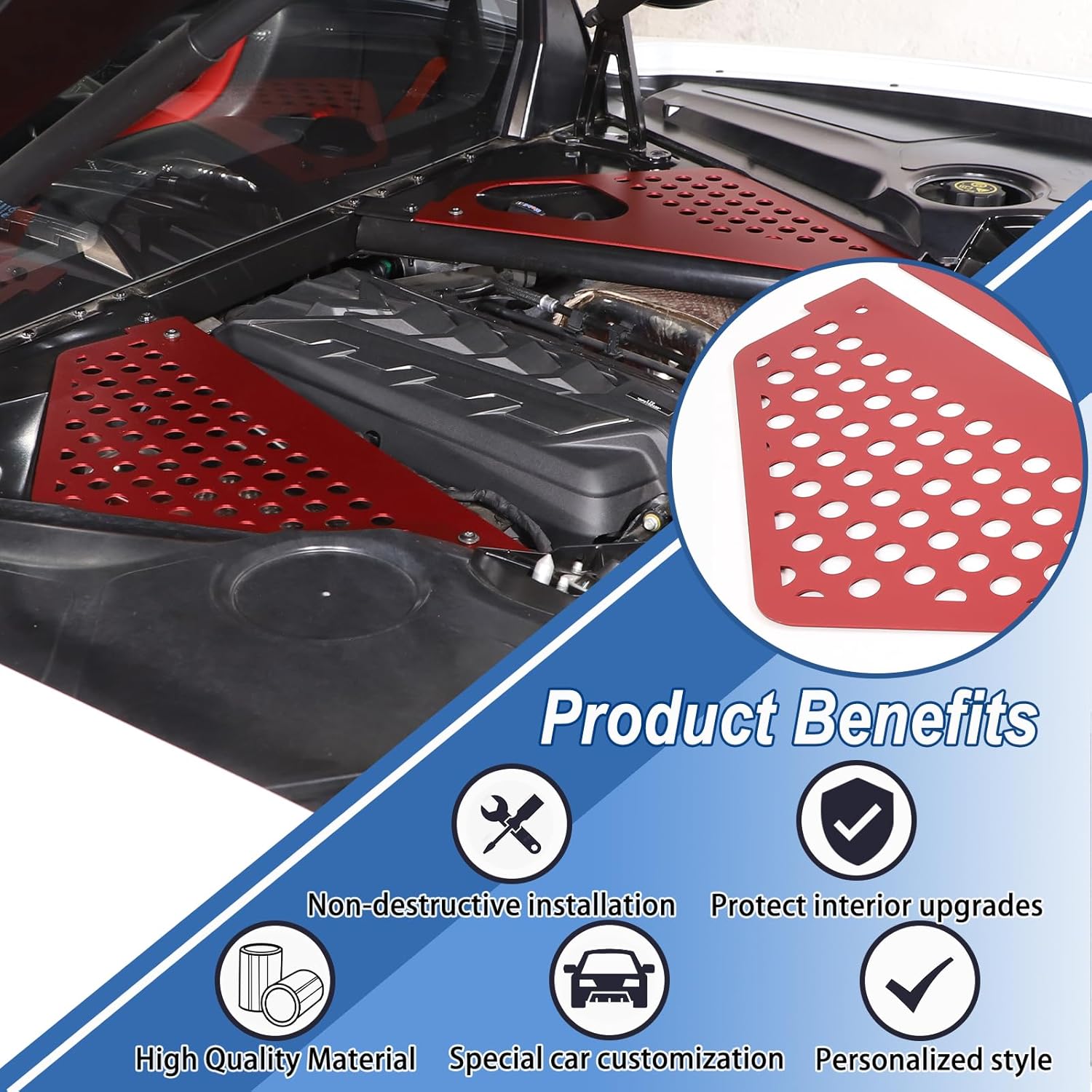 Cubierta de panel de bahía de motor compatible con Chevrolet Corvette C8 2020-2023, cubiertas traseras de aleación de aluminio para motor izquierda