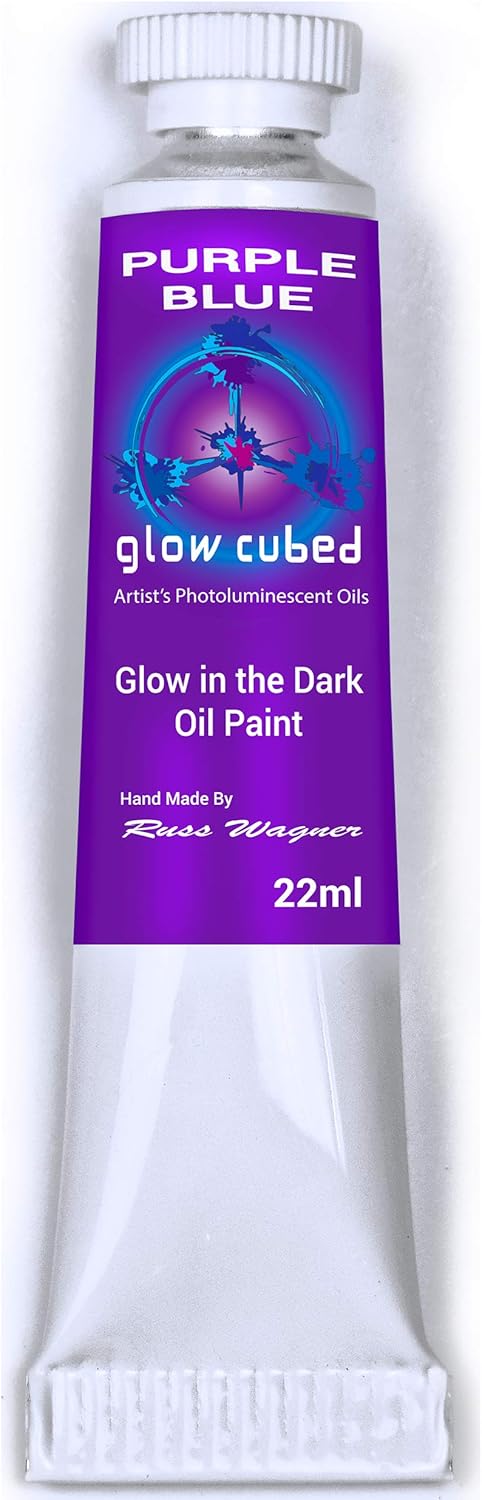 Glow Cubed Glow in The Dark Artist Professional Oil Paint Luminescent Phosphorescent Self-Luminous Paint (Purple Blue, 22 ml)