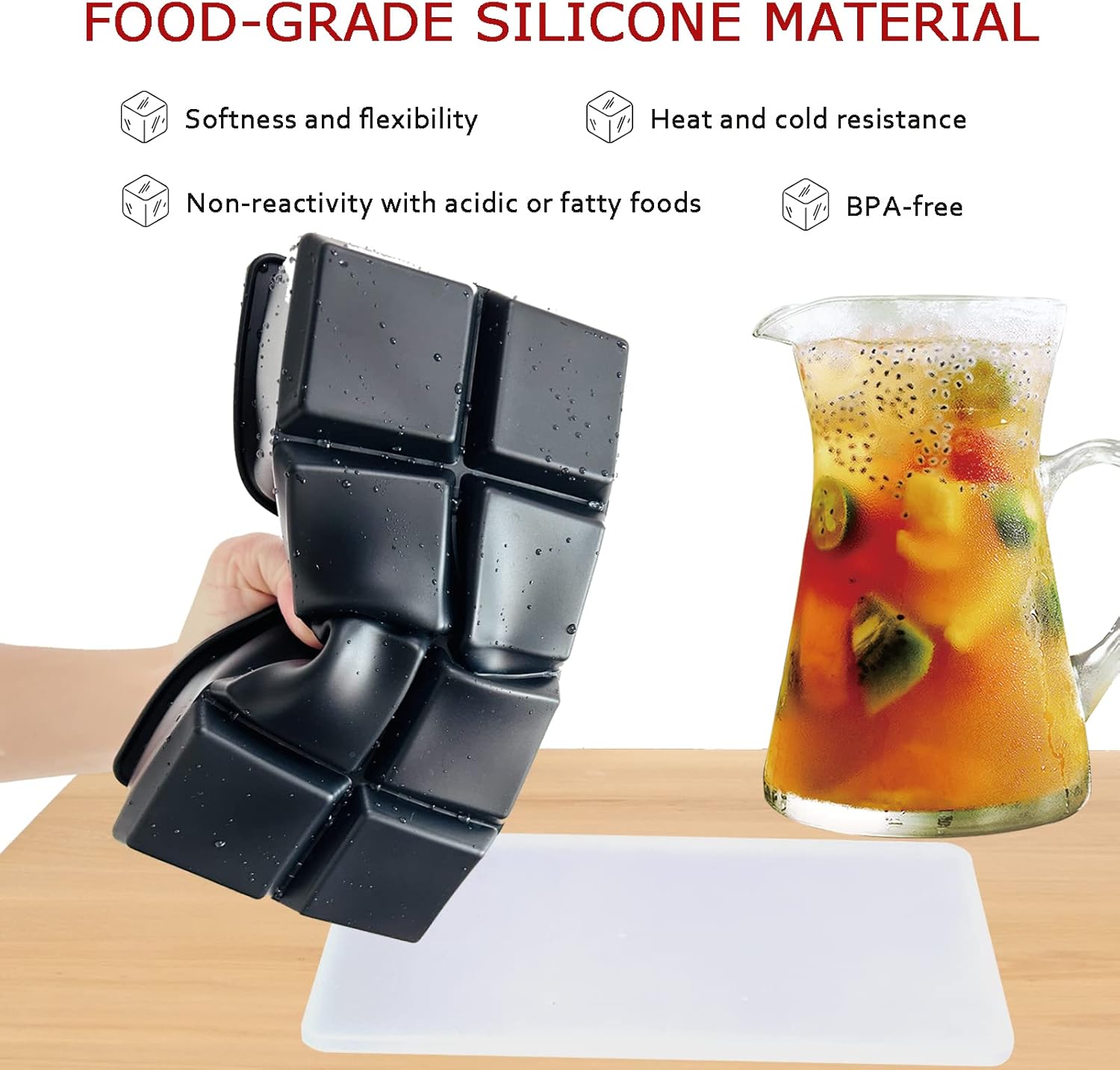 Bandeja grande para cubitos de hielo de alta calidad, moldes cuadrados grandes de silicona para cubitos de hielo de 2 pulgadas con tapas extraíbles,