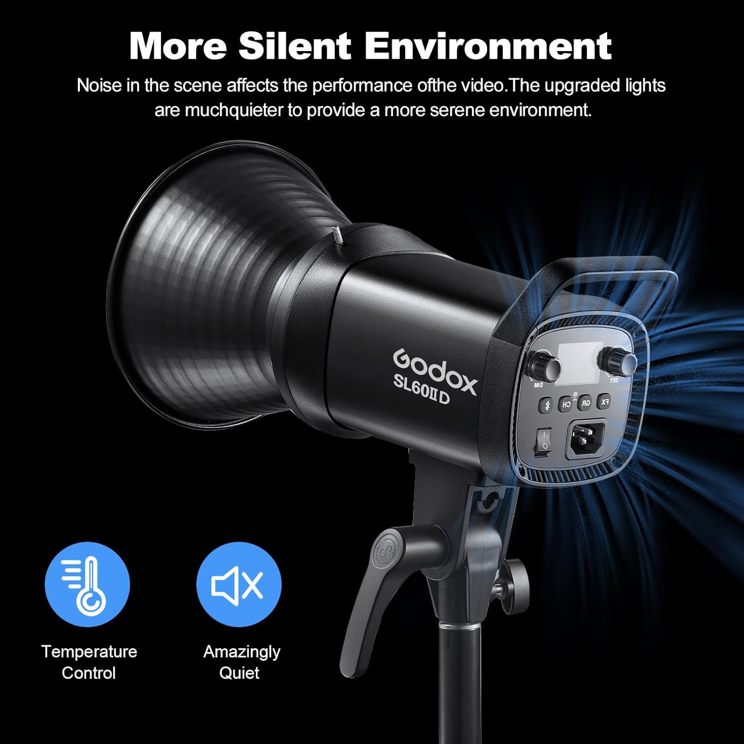 Godox Paquete de 3 luces LED SL60IID de video, 70 W, 5600 K  200 K, iluminación de estudio de fotografía con reflector, CRI96+, TLCI97+, 8 efectos