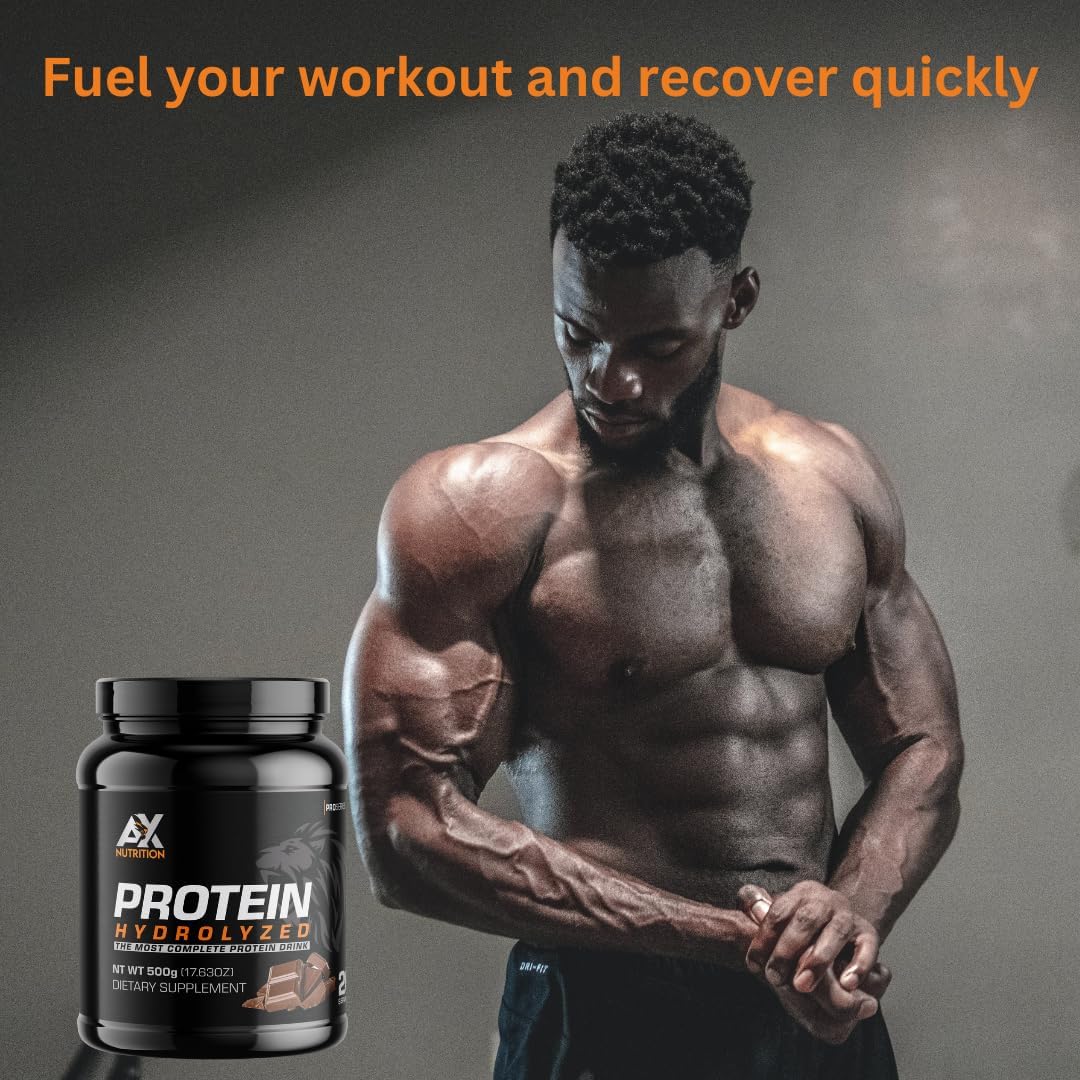 AX Nutrition Proteína hidrolizada en polvo de 17.64 oz  Sabor a chocolate  Colágeno hidrolizado infundido con una mezcla de vitaminas  Apoya el
