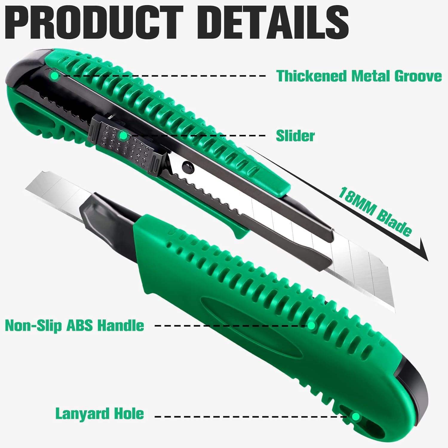 Cuchillo utilitario para cortar cajas, cortador de caja de bloqueo automático retráctil, cuchillo de caja de hoja de 0.709 in de ancho, mecanismo