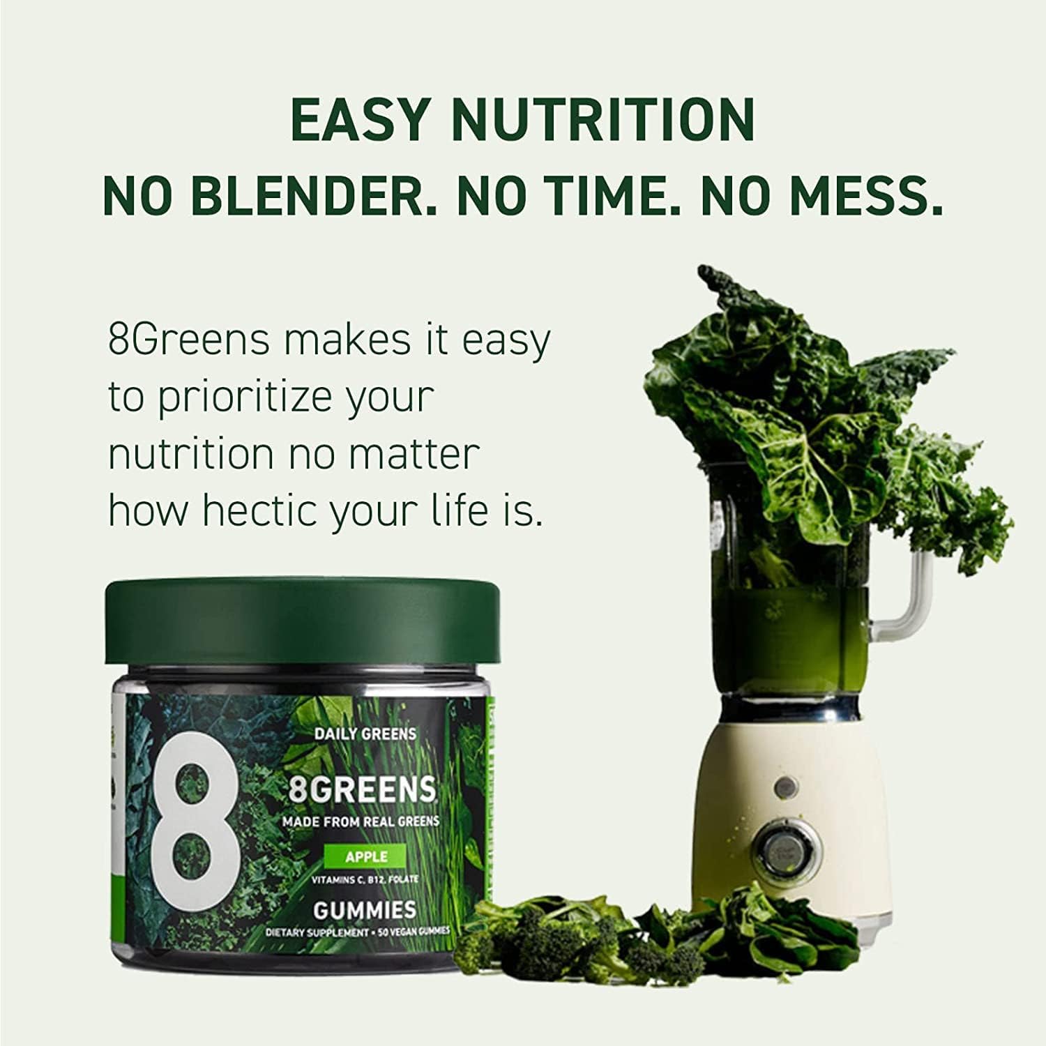8Greens Daily Greens – Gomitas de superalimentos, refuerzo de energía y apoyo inmunológico, hechas con verduras reales, altas en antioxidantes,