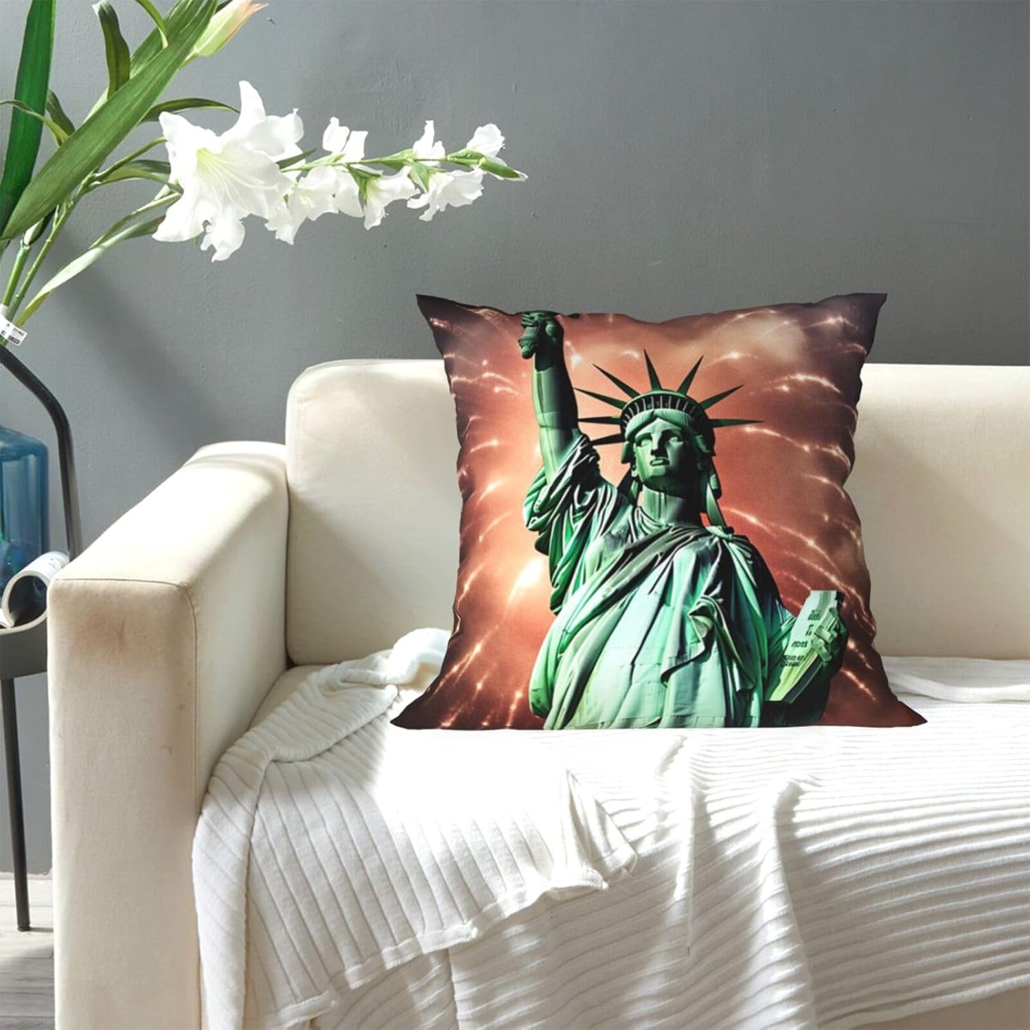 Fundas de almohada con estampado de fuegos artificiales con bandera de la libertad de 16 x 16 pulgadas, funda de cojín cuadrada suave y duradera