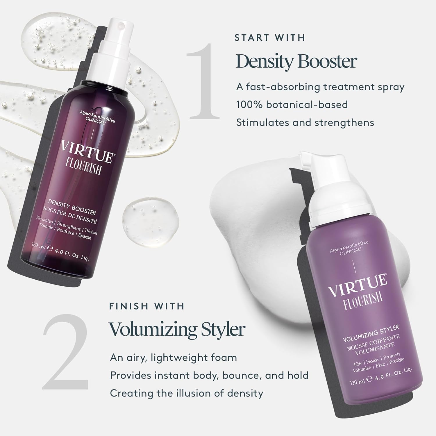 Virtue Spray de refuerzo de densidad Flourish para adelgazar el crecimiento del cabello