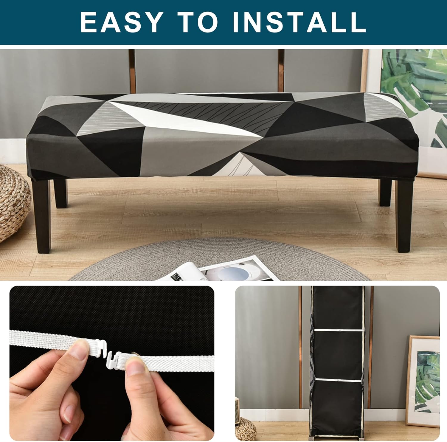 HAOYONG Funda elástica de elastano para asiento de banco de comedor, fundas de cojín rectangulares para banco de piano, protector de muebles para