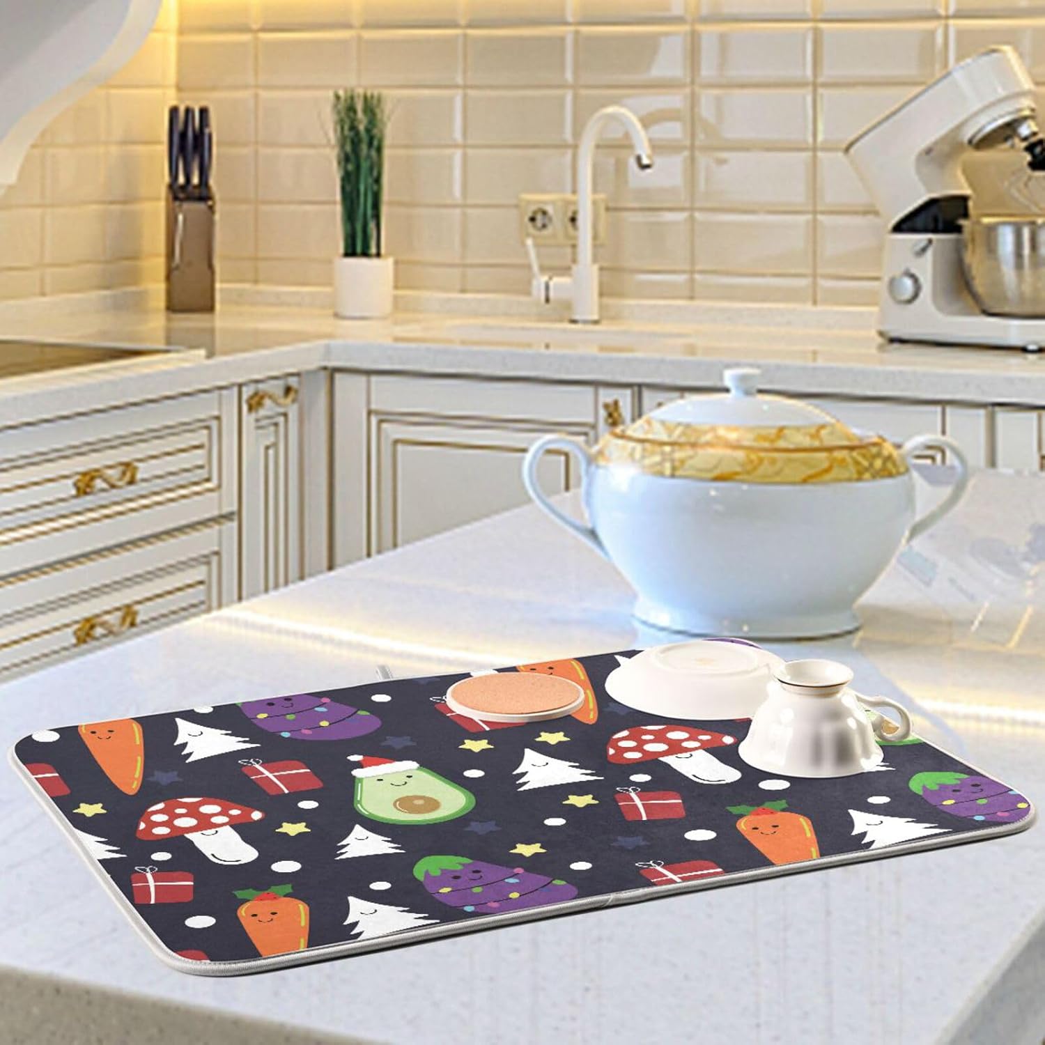 Christmas Images Dish Drying Mat Washnable Absorbent Dish Drying Pad For Kitchen Counter Drying Matt Tapete Para Cocina 16” x 18”