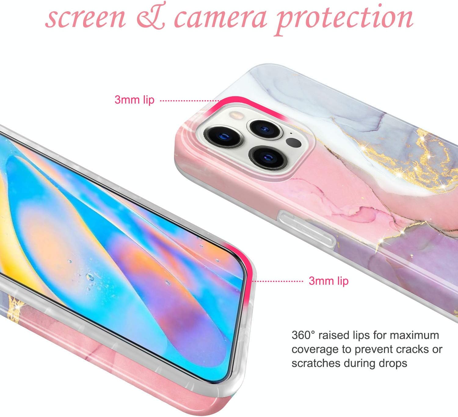 JIAXIUFEN – Funda delgada brillante compatible con iPhone 12 y iPhone 12 Pro, tipo mármol, a prueba de golpes, funda de teléfono de TPU, de suave