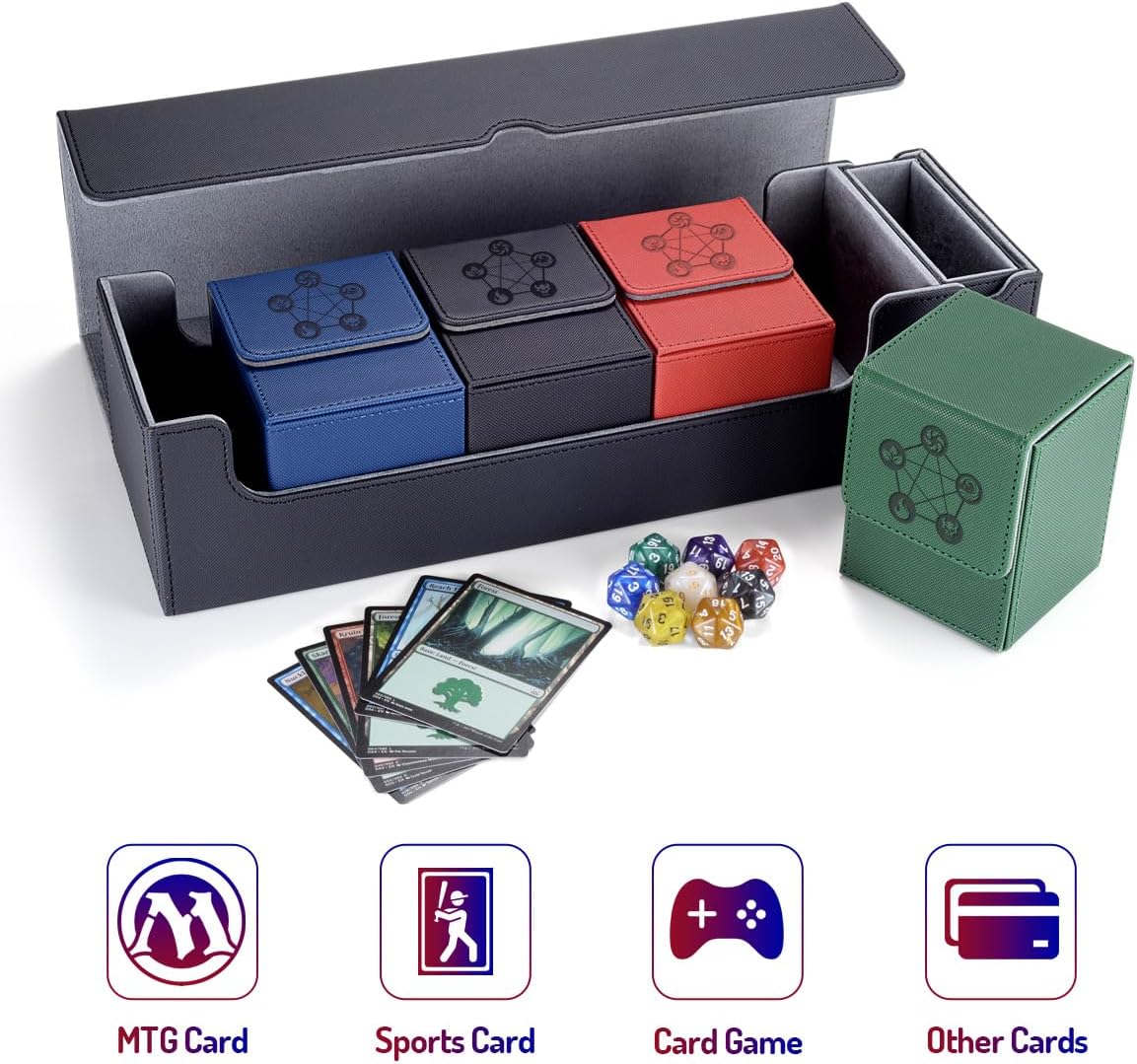 Caja de cartas 5 en 1 para tarjetas PTCGYGOMTG  Incluye 4 fundas para cartas y 1 caja de almacenamiento de tarjetas coleccionables premium con