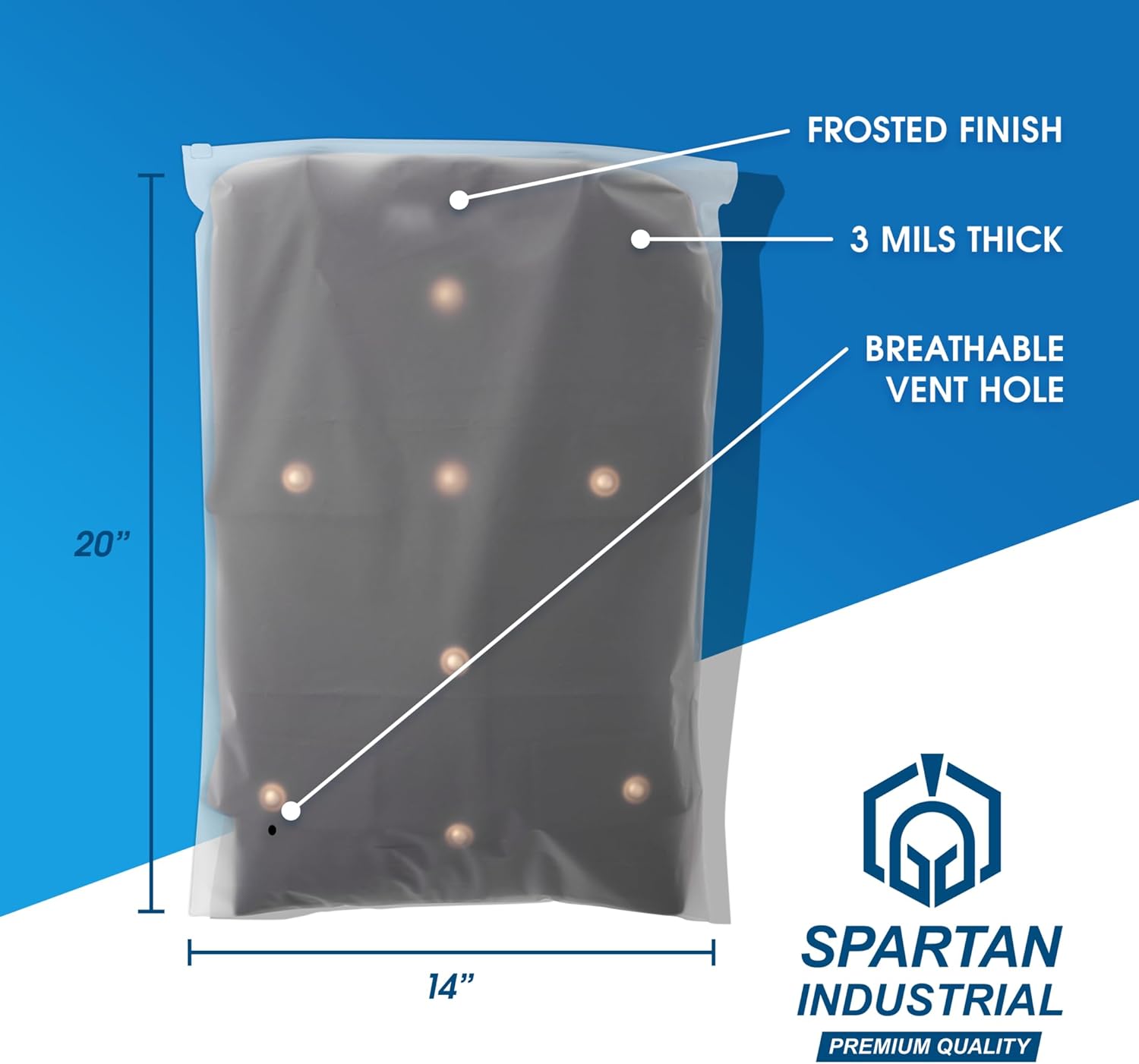 Spartan Industrial – Bolsas de plástico con cierre resellable de 14 x 20 pulgadas (100 unidades) de 3 mil con cierre resellable y orificio de
