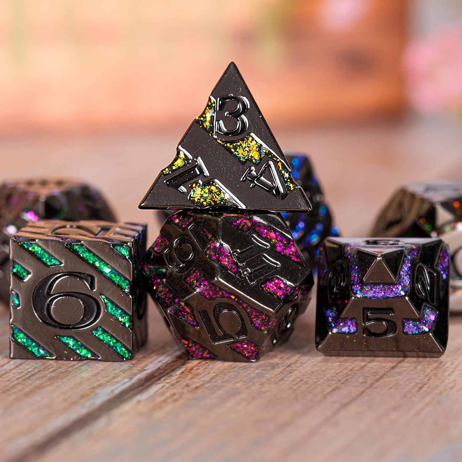 DND – Juego de dados Dungeons and Dragons D20, dados de rayas metálicas con funda de regalo, juegos de dados poliédricos para juegos de mesa, dados