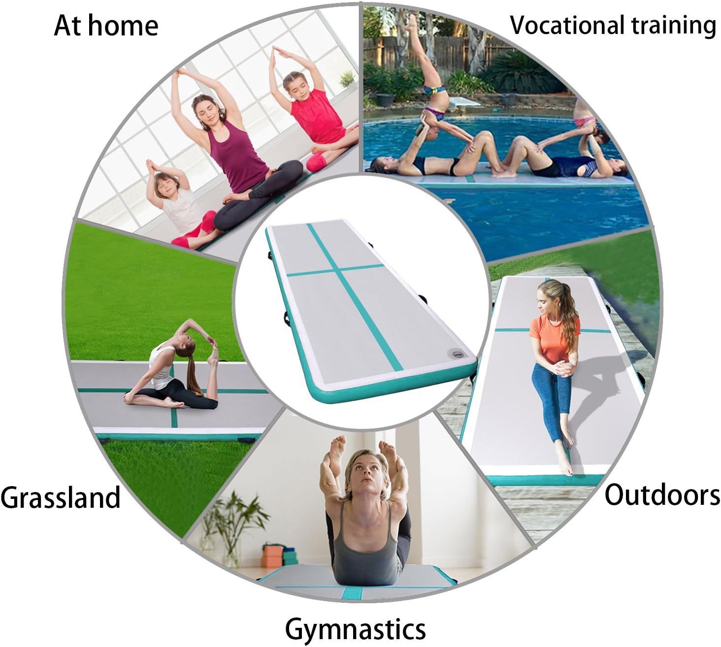 Colchoneta inflable de gimnasia de 10 pies, 13 pies, 16 pies, 20 pies, con bomba para gimnasio, hogar, yoga, entrenamiento, niños, deportes,