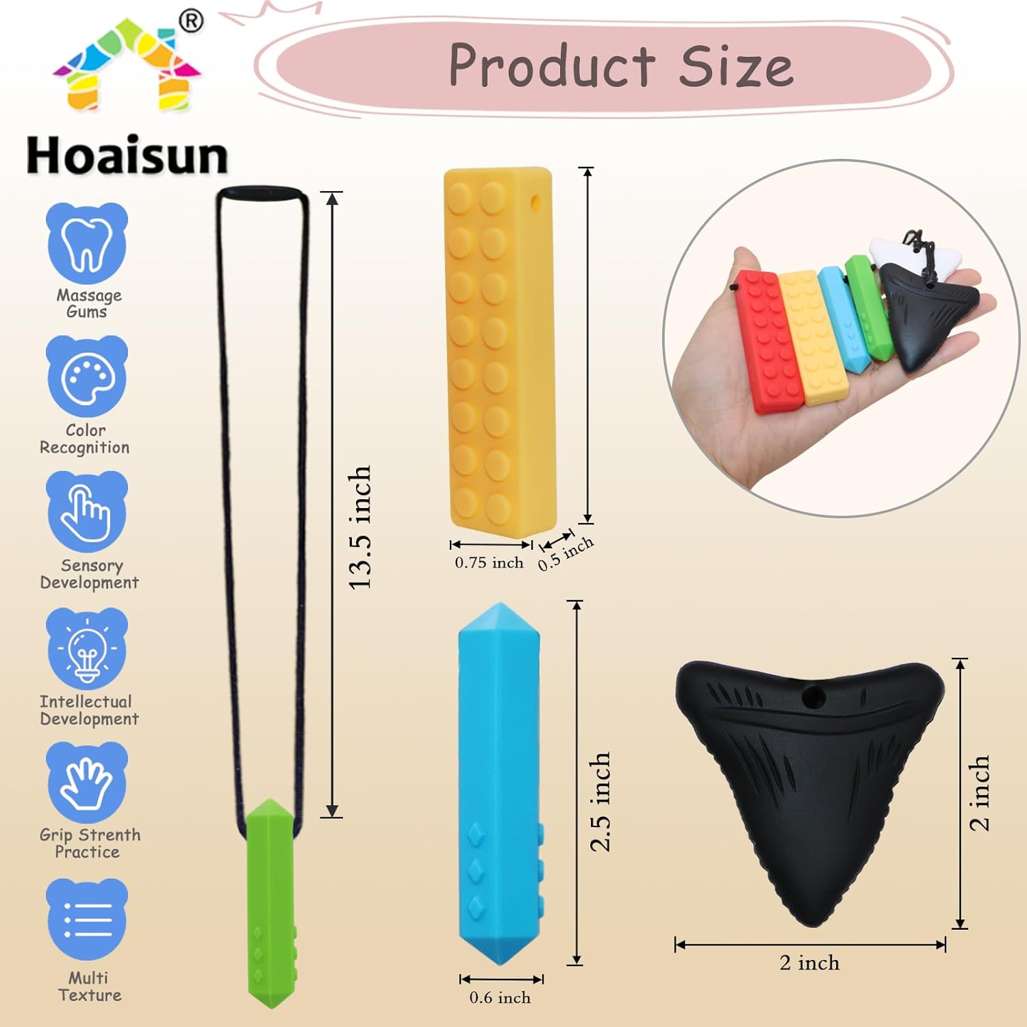 Collares masticables para niños sensoriales, paquete de 6 collares masticables para niños y niñas sensoriales con autismo, TDAH, SPD, masticación,