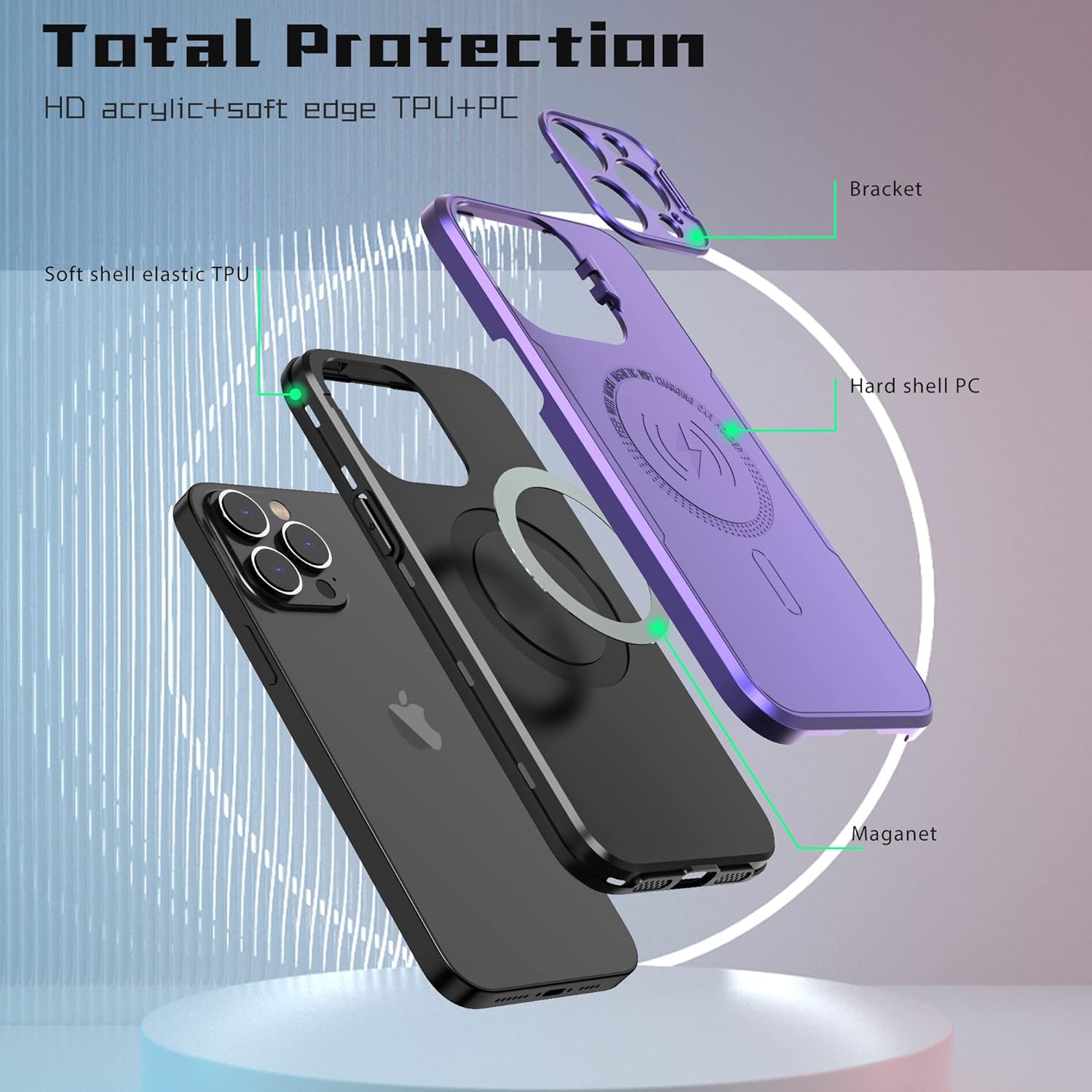 Asuwish Funda de teléfono para iPhone 13 Pro de 6.1 pulgadas con protector de pantalla de vidrio templado Magsafe y soporte delgado, funda híbrida