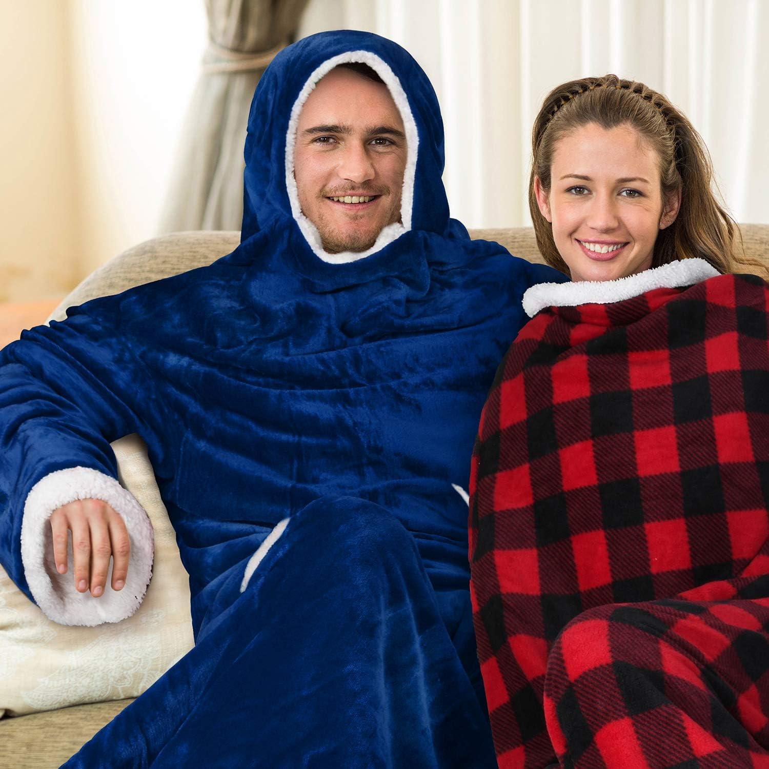 Tirrinia – Capa de manta de sherpa para adultos, muy suave, cómoda y cálida con mangas, para ver TV, para descansar en el sofá, de 72 x 55 pulgadas