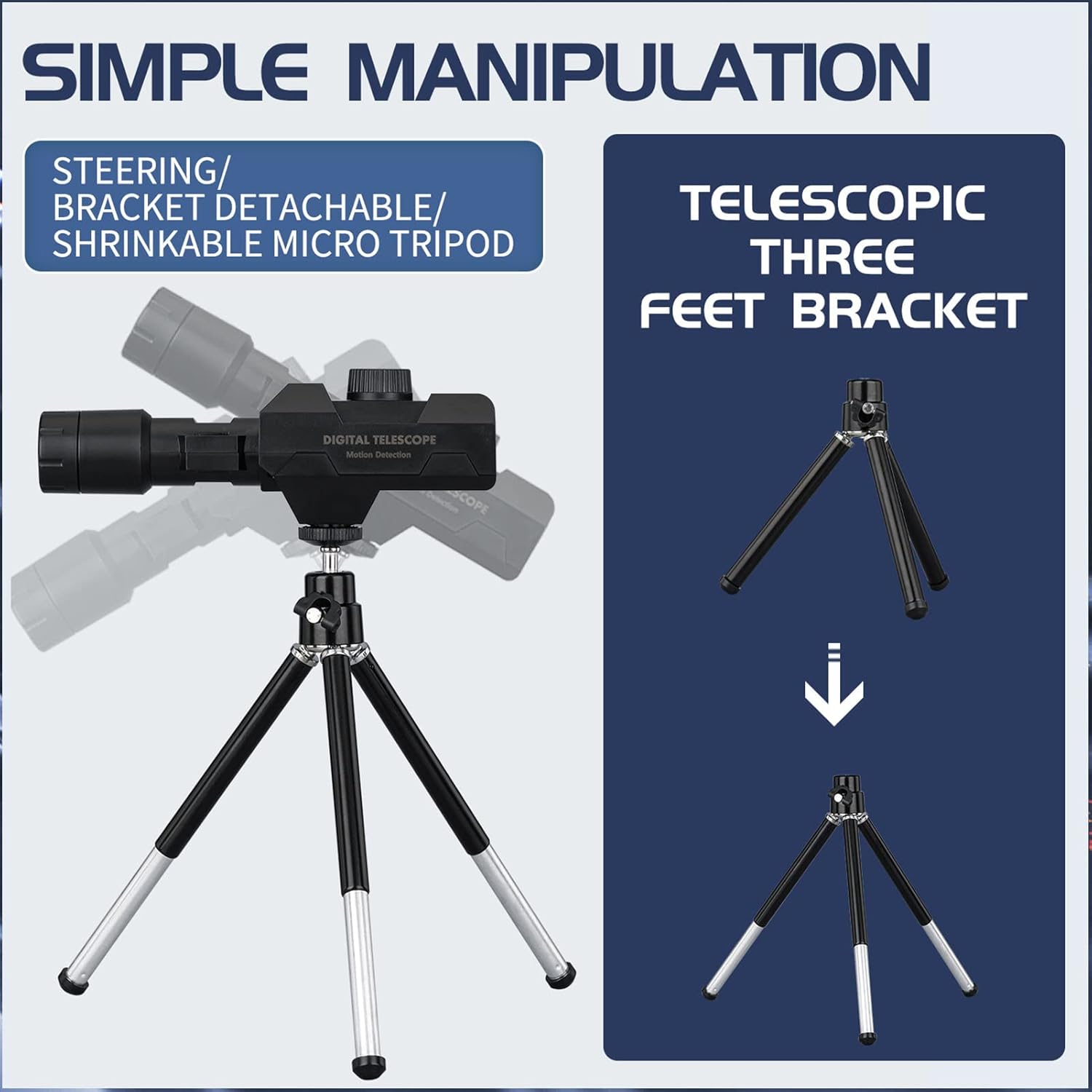 Telescopio monocular digital para adultos, zoom 70X, 1920 x 1080, WiFi, monocular de alta potencia con trípode, detección de movimiento, gafas para