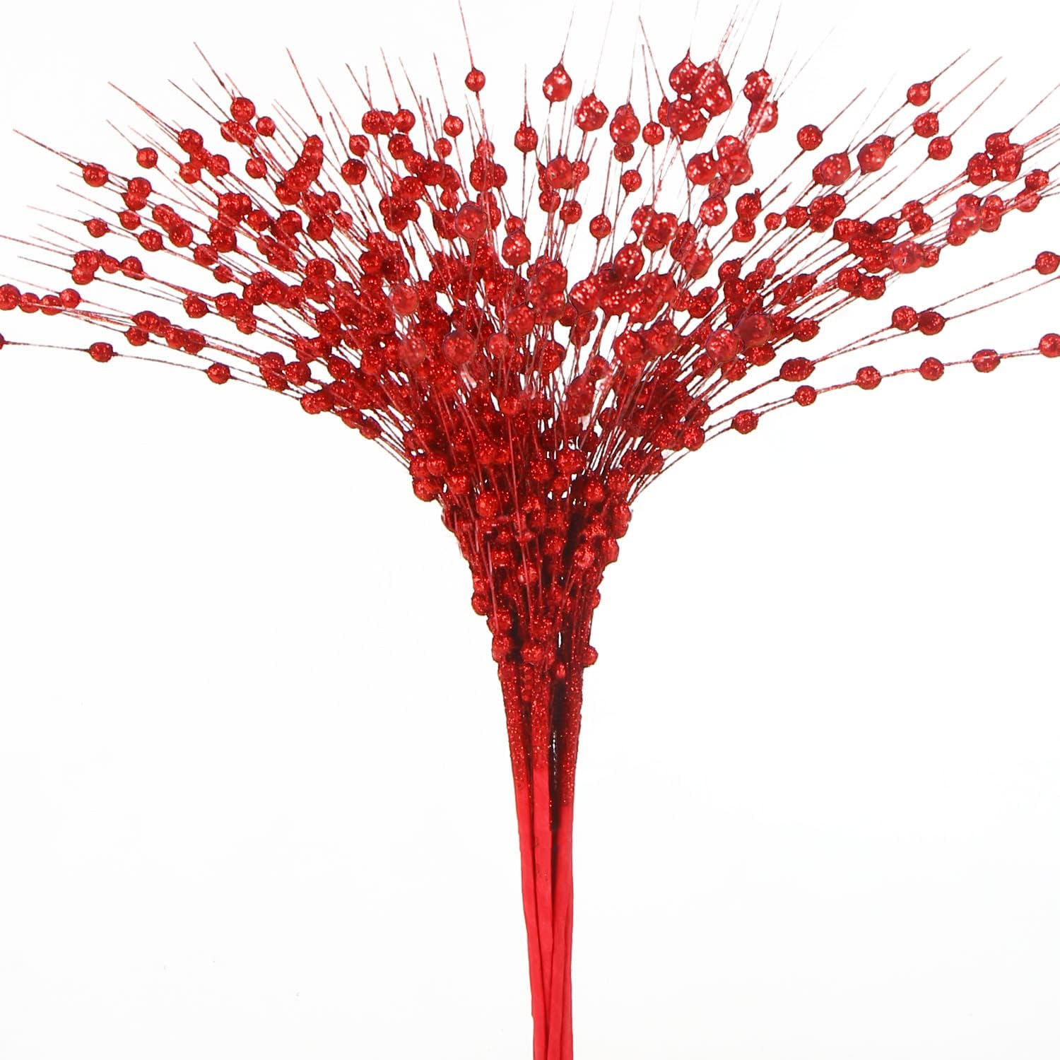 CCINEE Adornos de tallo de bayas artificiales rojas con purpurina, paquete de 10 púas de Navidad falsas de 19.7 pulgadas, palitos de cuentas