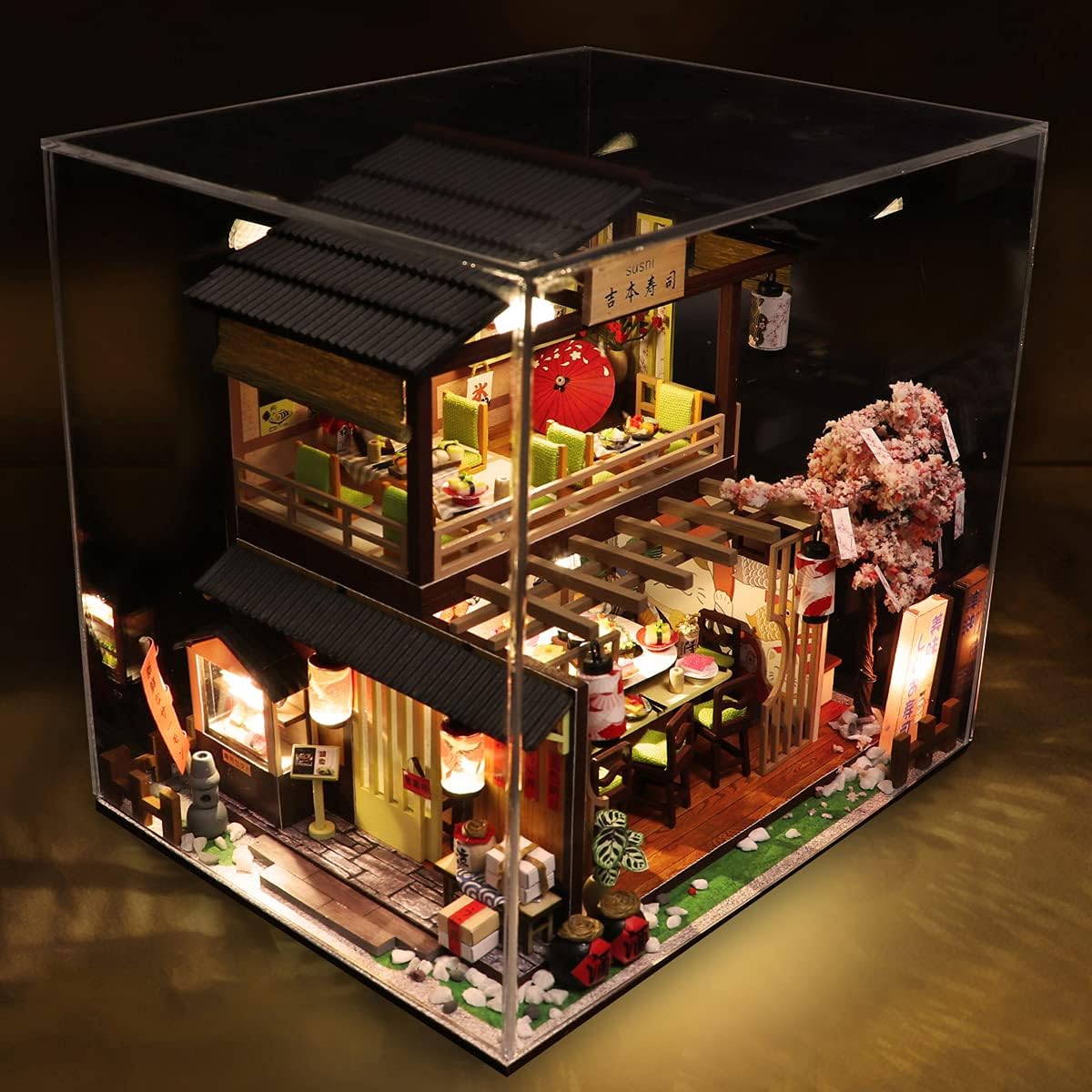 GuDoQi Kit de casa de muñecas en miniatura, kit de casa pequeña con muebles, kit de casa en miniatura a escala 124, tienda de estilo japonés, gran