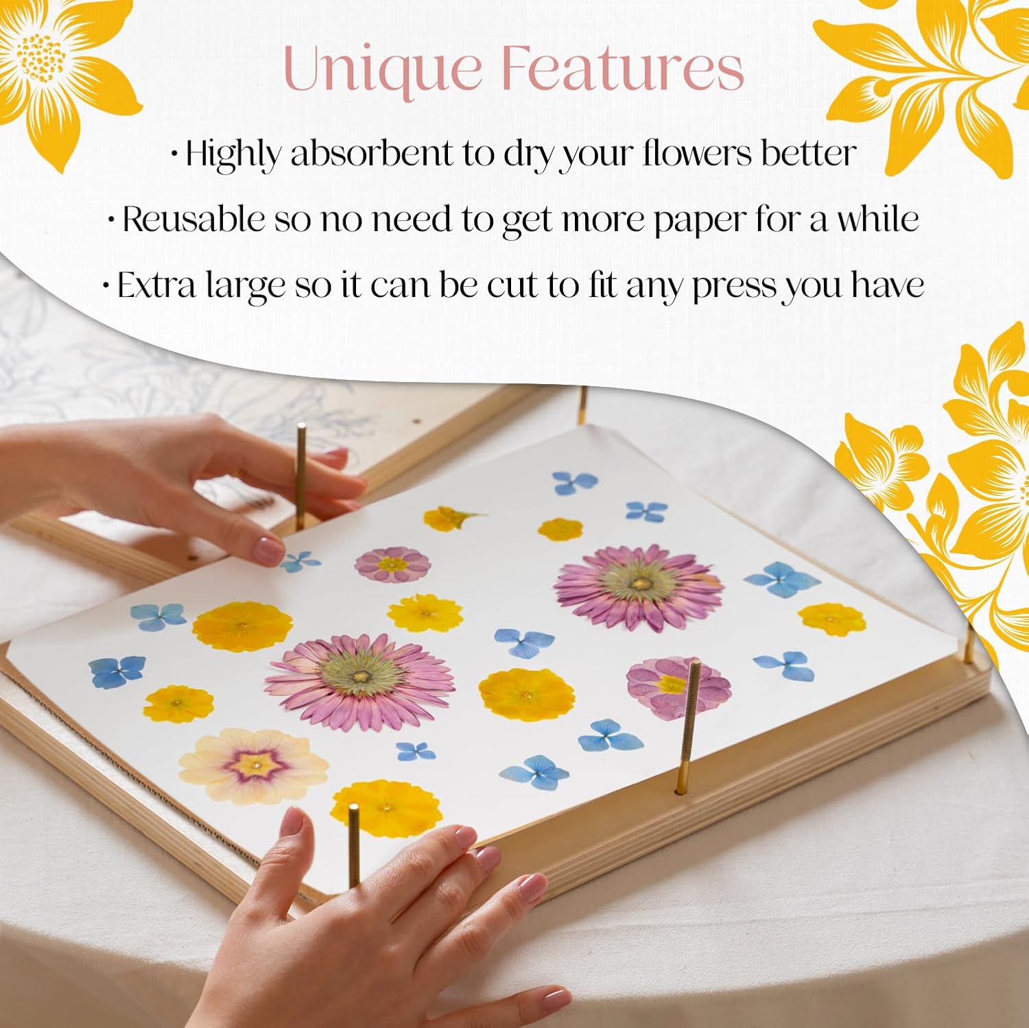 Papel secante XL para prensa de flores, extra grande, 14.7 x 11.2 pulgadas, papel de herbario altamente absorbente y reutilizable, paquete de 15
