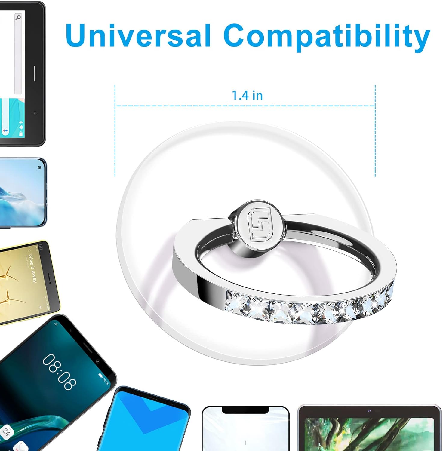 Jsoerpay – Soporte transparente para anillo de teléfono, 2 piezas, soporte transparente para anillo de teléfono celular con diamante, agarre para el