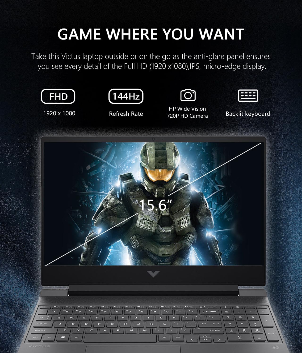 HP Victus – Laptop para juegos de 15.6 pulgadas, NVIDIA GeForce RTX 2050, AMD Ryzen 5 7535HS, 6 núcleos, 4.55 GHz, 16 GB de RAM, SSD de 512 GB,