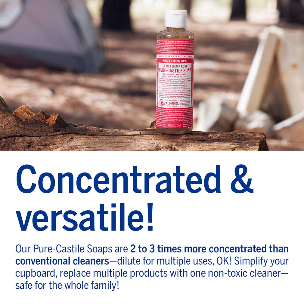 Dr. Bronner’s – Jabón líquido puro de Castilla (rosa, 16 onzas, paquete de 2), hecho con aceites orgánicos, 18 usos en 1 cara, cuerpo, cabello,