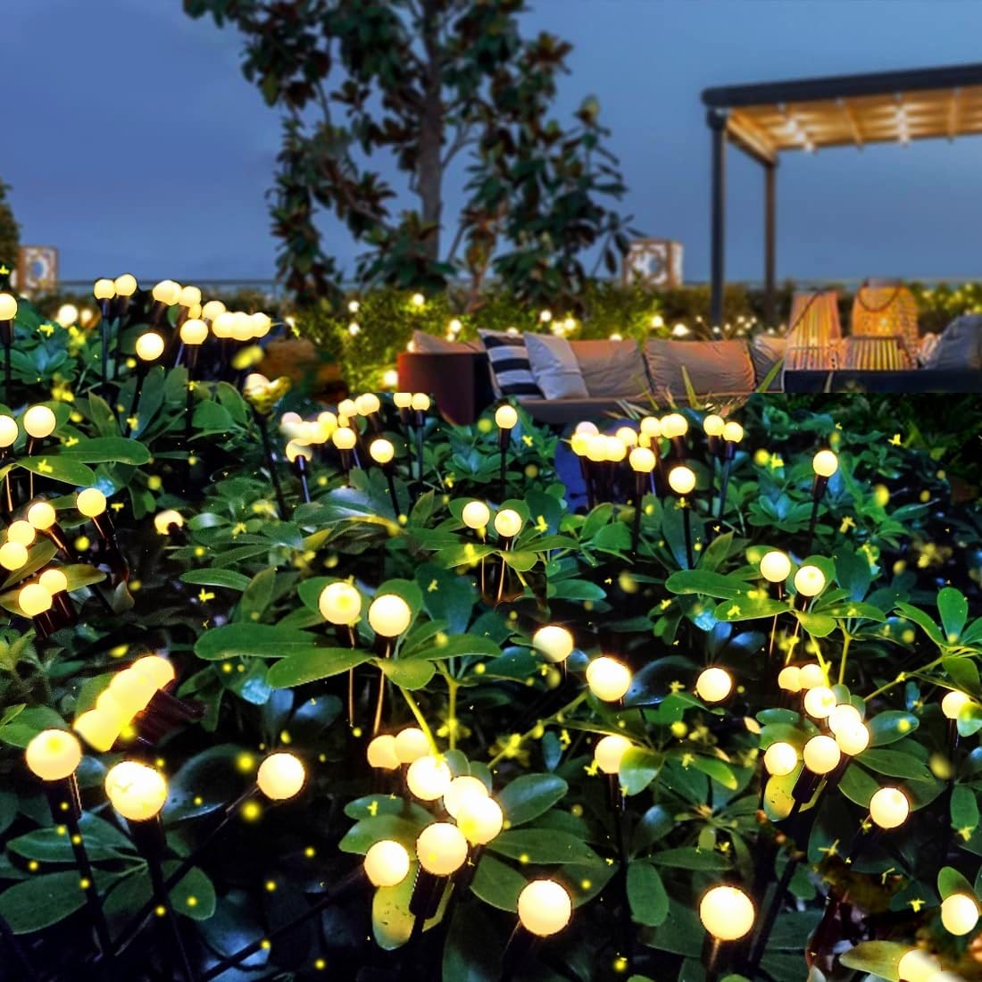 FBSPORT Luces solares de luciérnaga para jardín, paquete de 6 48 luces LED solares para exteriores, impermeables, luces solares de luciérnaga para