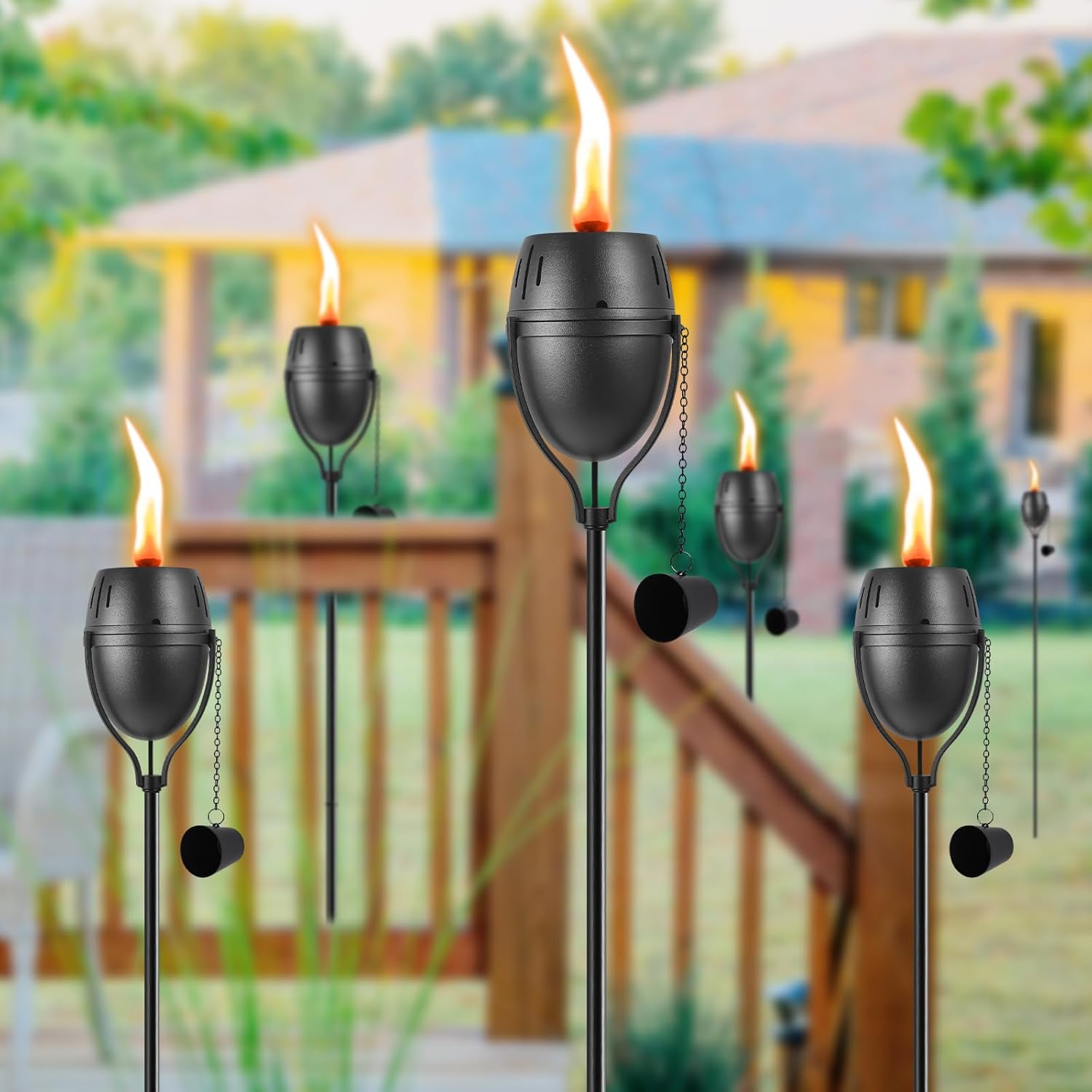 Home Garden – Juego de 4 antorchas de metal de 14 onzas para exteriores, decoración de jardín, antorchas de citronela mejoradas de 58 pulgadas con