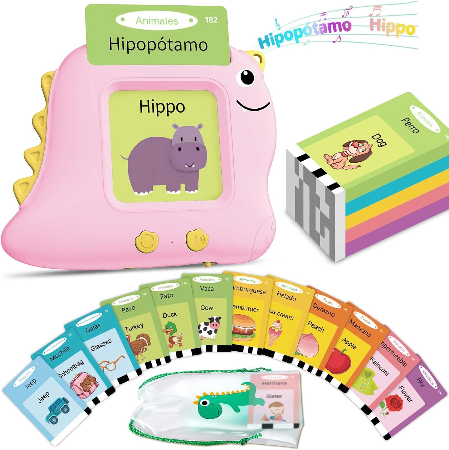 Alotwan Juguetes para niñas, tarjetas didácticas hablantes en español, juguetes Montessori para niños de 2 a 4 años, terapia del habla bilingüe en