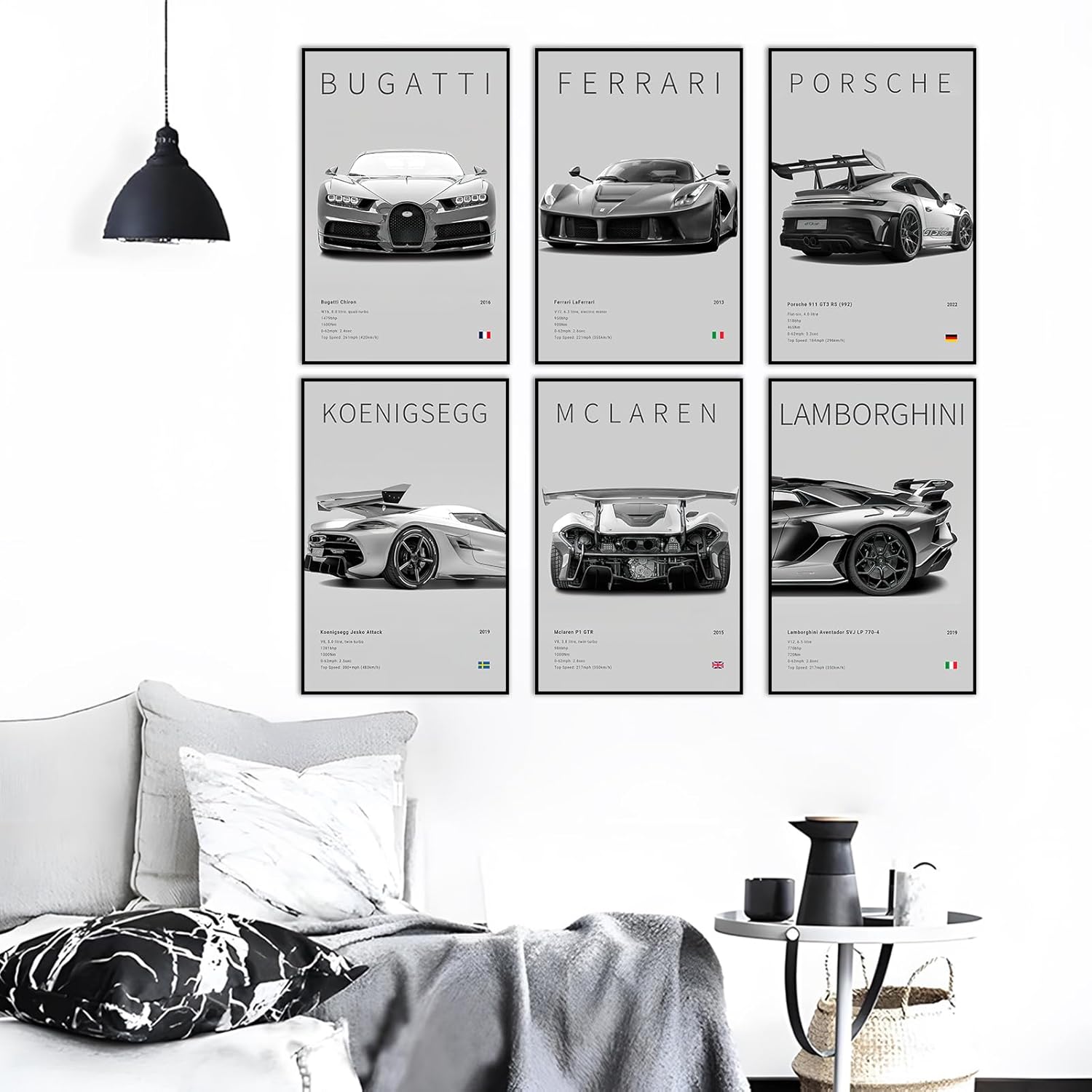 Póster de automóvil en lienzo para pared, juego de impresiones clásicas modernas de superauto, 911 Ferrari Lamborghini McLaren Bugatti Koenigsegg