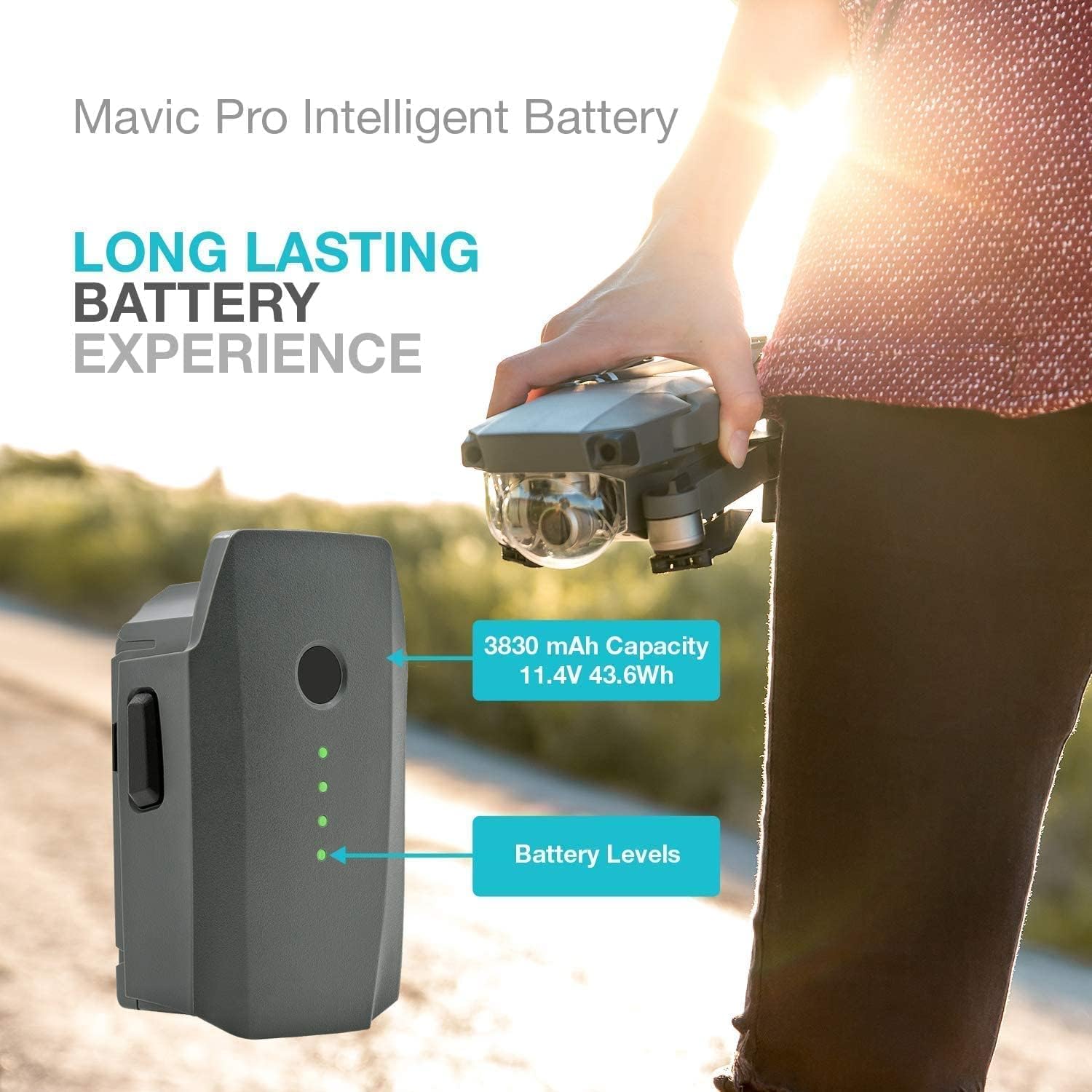 LiveGo Batería de vuelo inteligente LiPo de 3830mAh 11.4V compatible con DJI Mavic Pro, DJI Mavic Pro Platinum, DJI Mavic Pro Alpine Drone blanco
