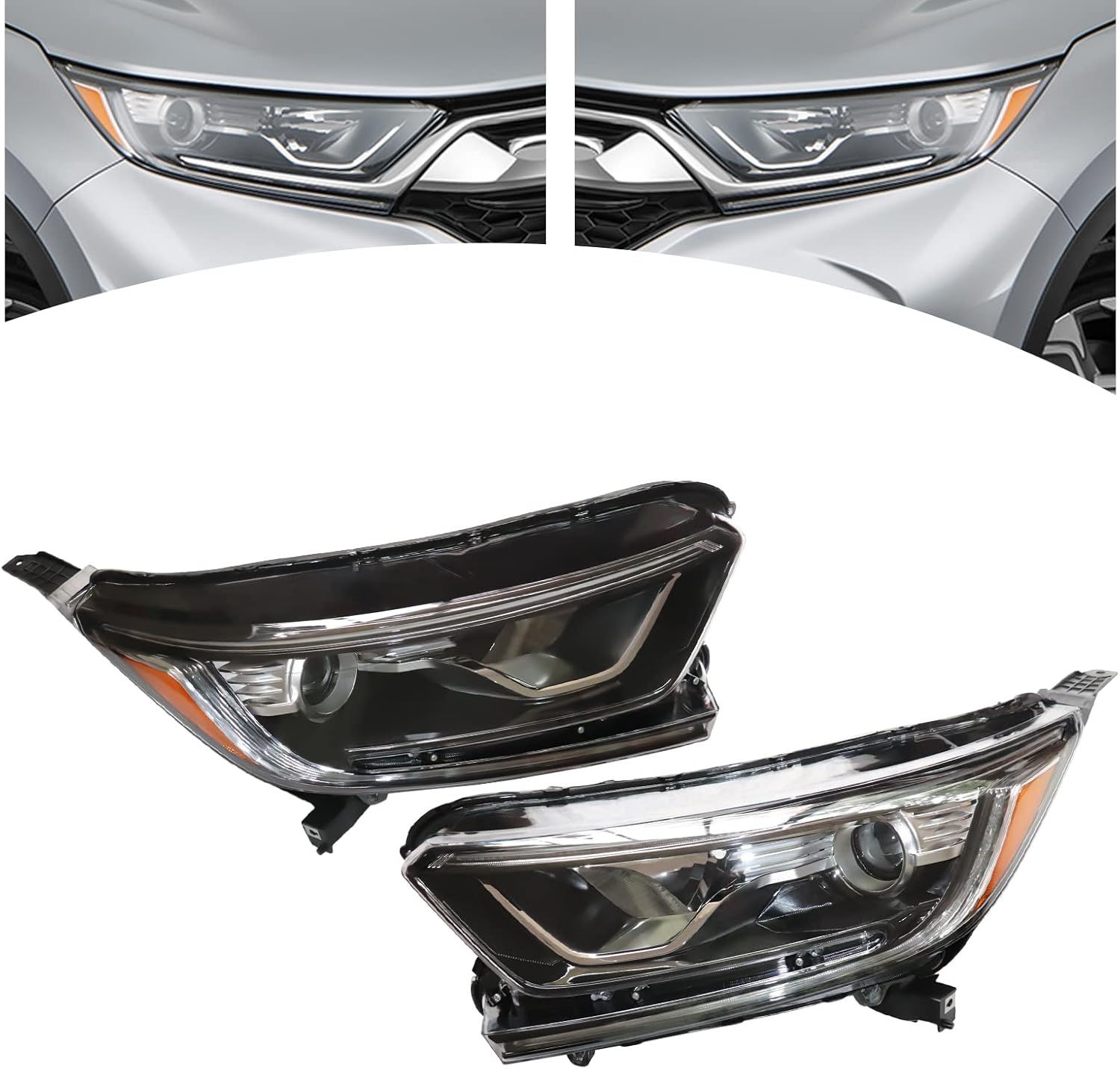 CNCEST Par de faros delanteros halógenos LED DRL  Carcasa Balck lente transparente  Ajuste directo  Para Honda CRV 2017 2018 2019 2020 2021