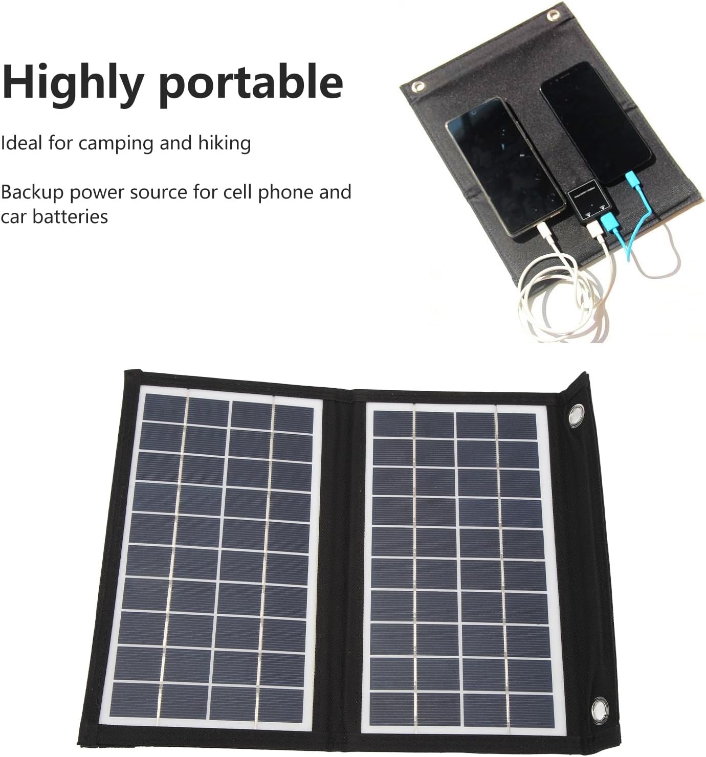 Panel Solar Plegable, Panel Solar Plegable 10W Cargador Portátil Estación de Energía 2 Salida USB para Camping Teléfono Celular Tablet