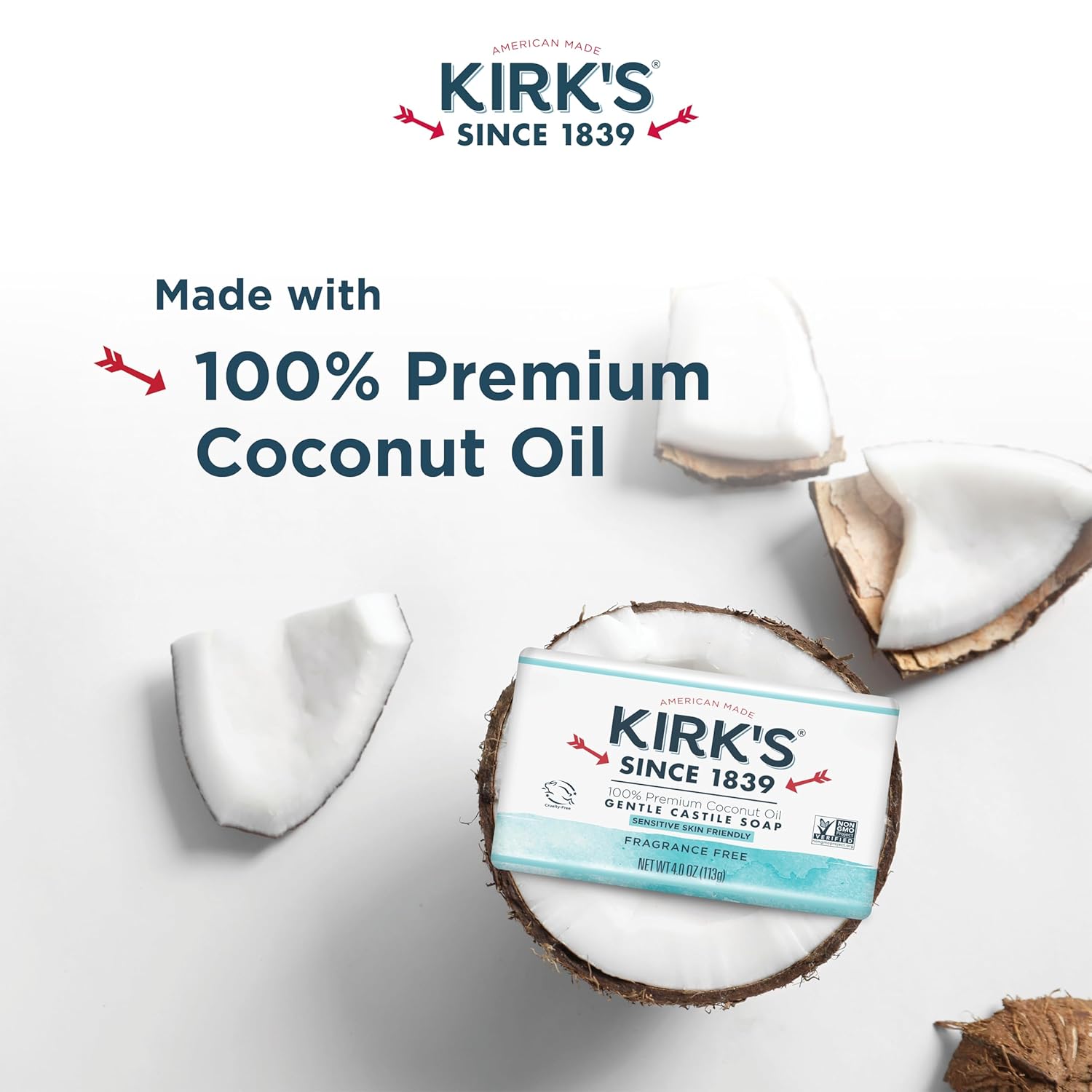 Jabón de castilla de coco marca Kirks, sin fragancia., 24 unidades