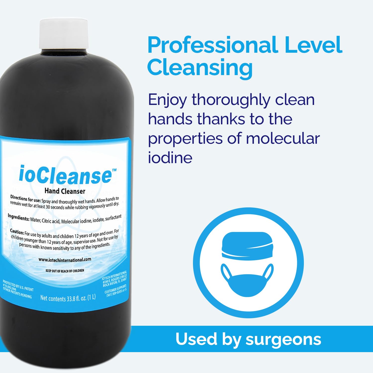 Iotech ioCleanse Limpiador de manos, spray limpiador de manos sin alcohol, limpiador de manos ioCleanse de grado profesional (1 litro)