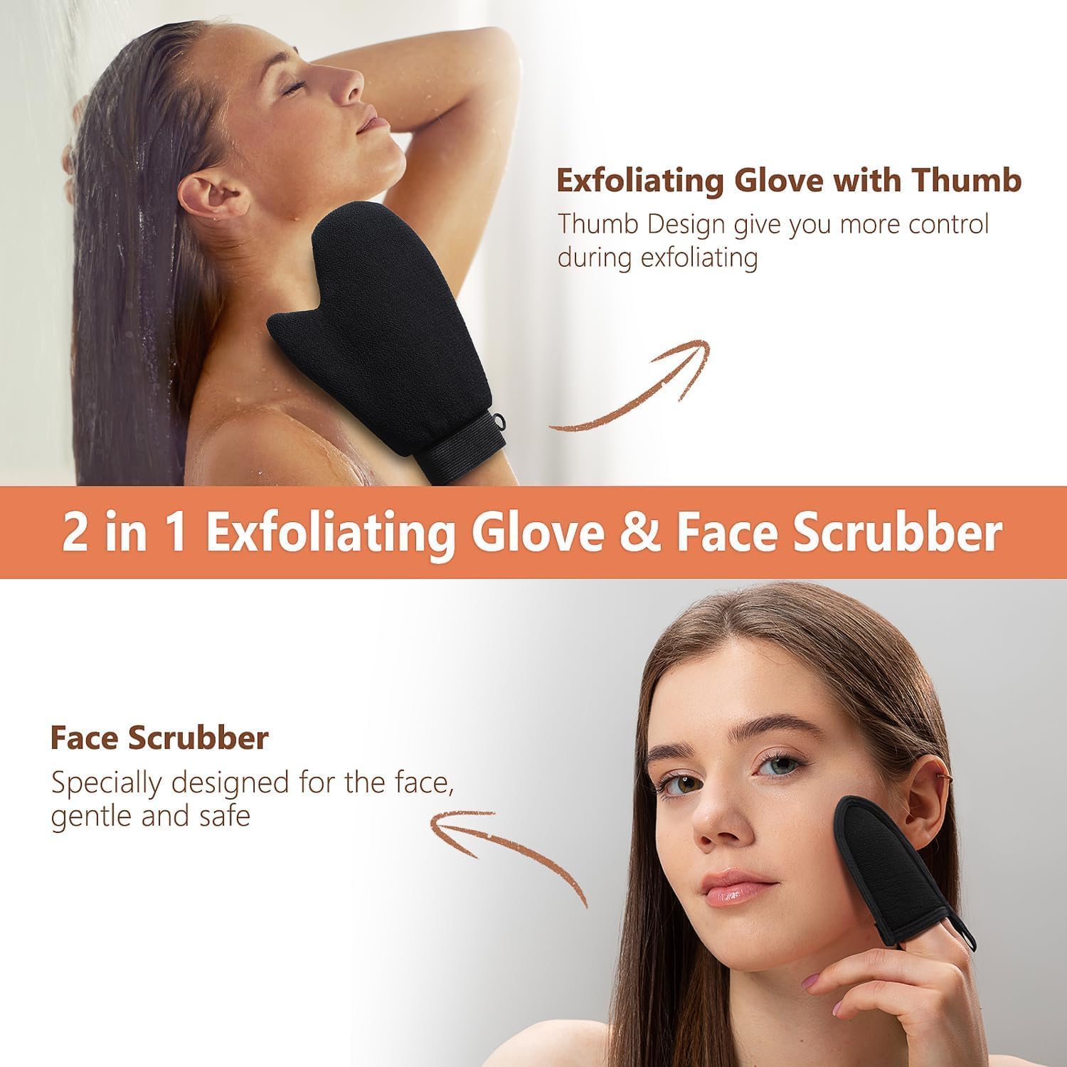 Exfoliante exfoliante para guantes y rostros exfoliante corporal 2 en 1, guante exfoliante para ducha