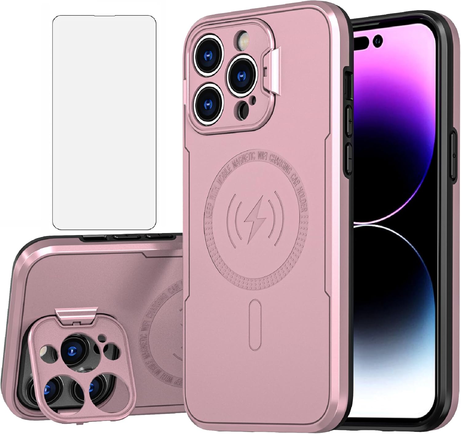 Asuwish Funda de teléfono para iPhone 14 Pro de 6.1 pulgadas con protector de pantalla de vidrio templado Magsafe y soporte delgado, funda rígida