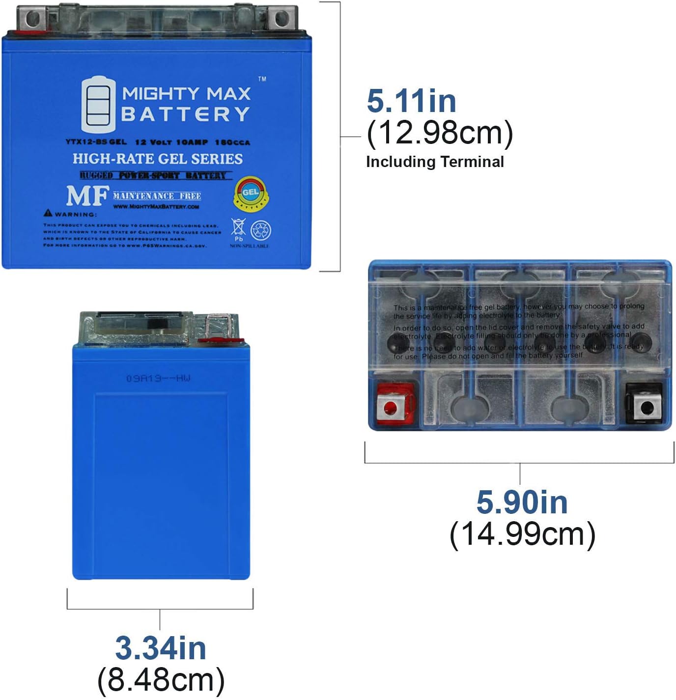 Mighty Max Battery YTX12-BSGEL 12V 10Ah GEL Replacement Battery Compatible with Triumph 865 Scrambler 13-15 – 2 Pack