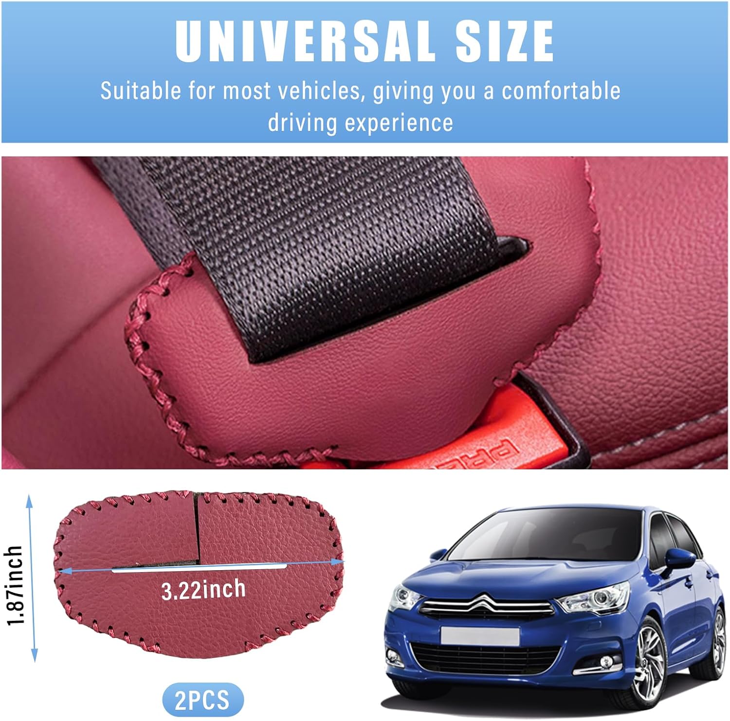 2 fundas para hebilla para cinturón de seguridad, de cuero antiarañazos, funda de clip silenciador para cinturón de seguridad, protector de hebilla