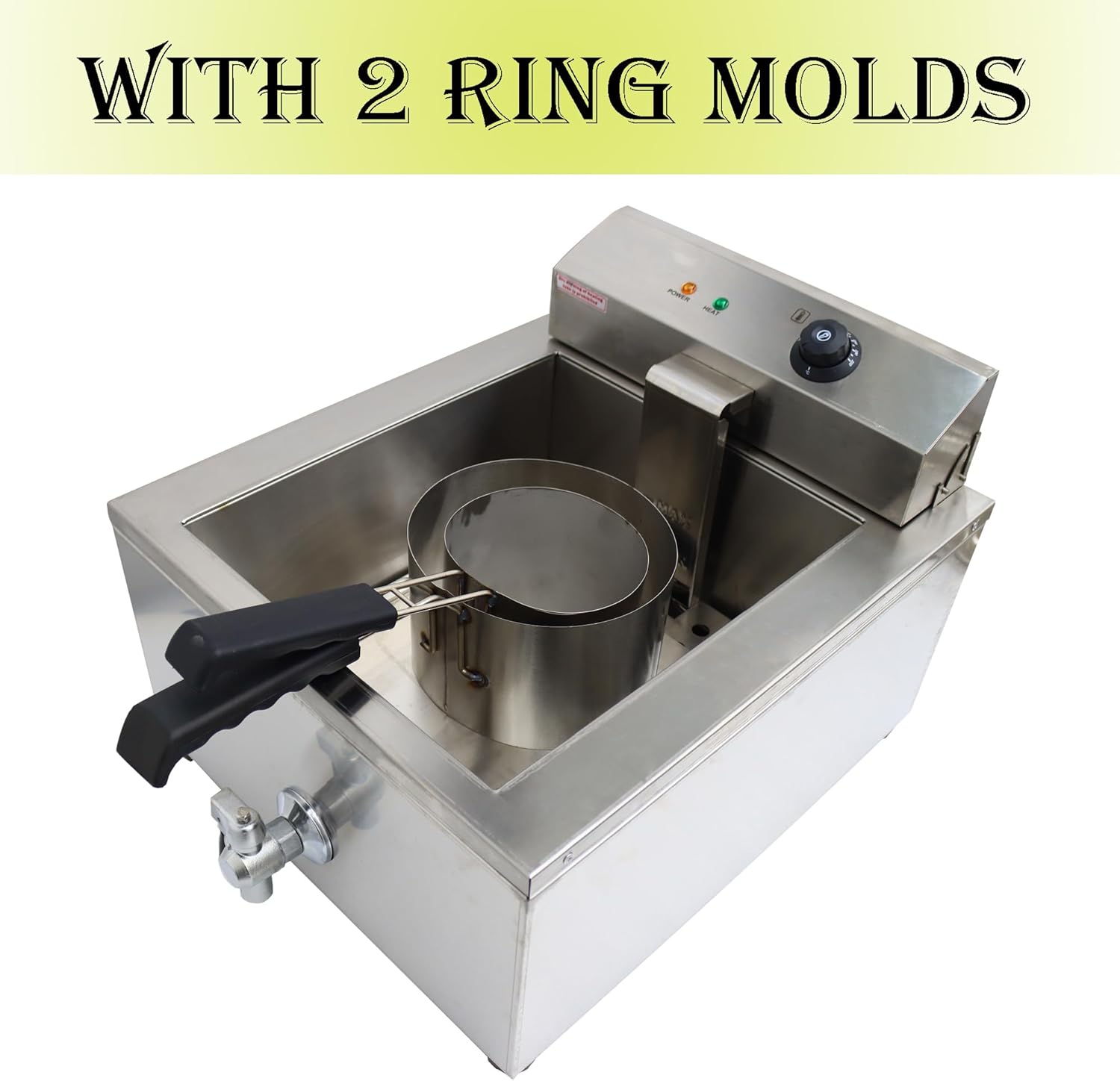 Freidora comercial de acero inoxidable con 2 moldes de anillo para pasteles, donas, pollo frito, papas fritas