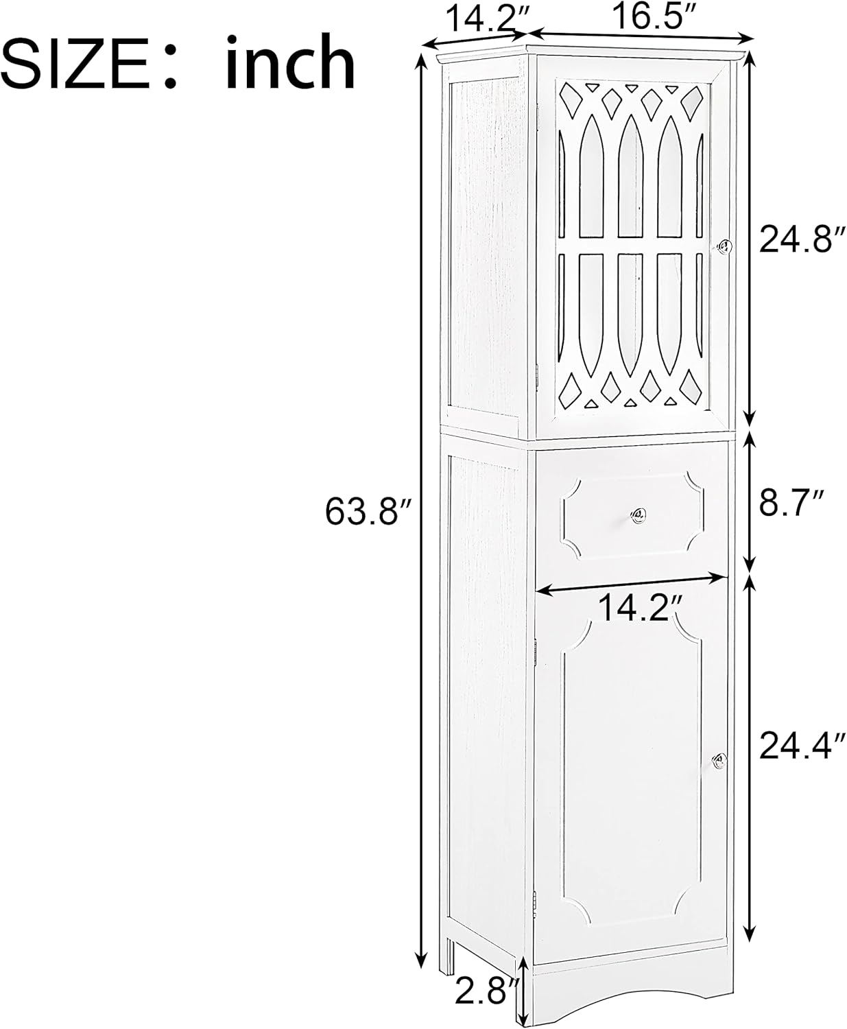 Bellemave Armario de baño, armario de almacenamiento con cajones y puertas, gabinete de piso de baño, armario de despensa de cocina con puertas para