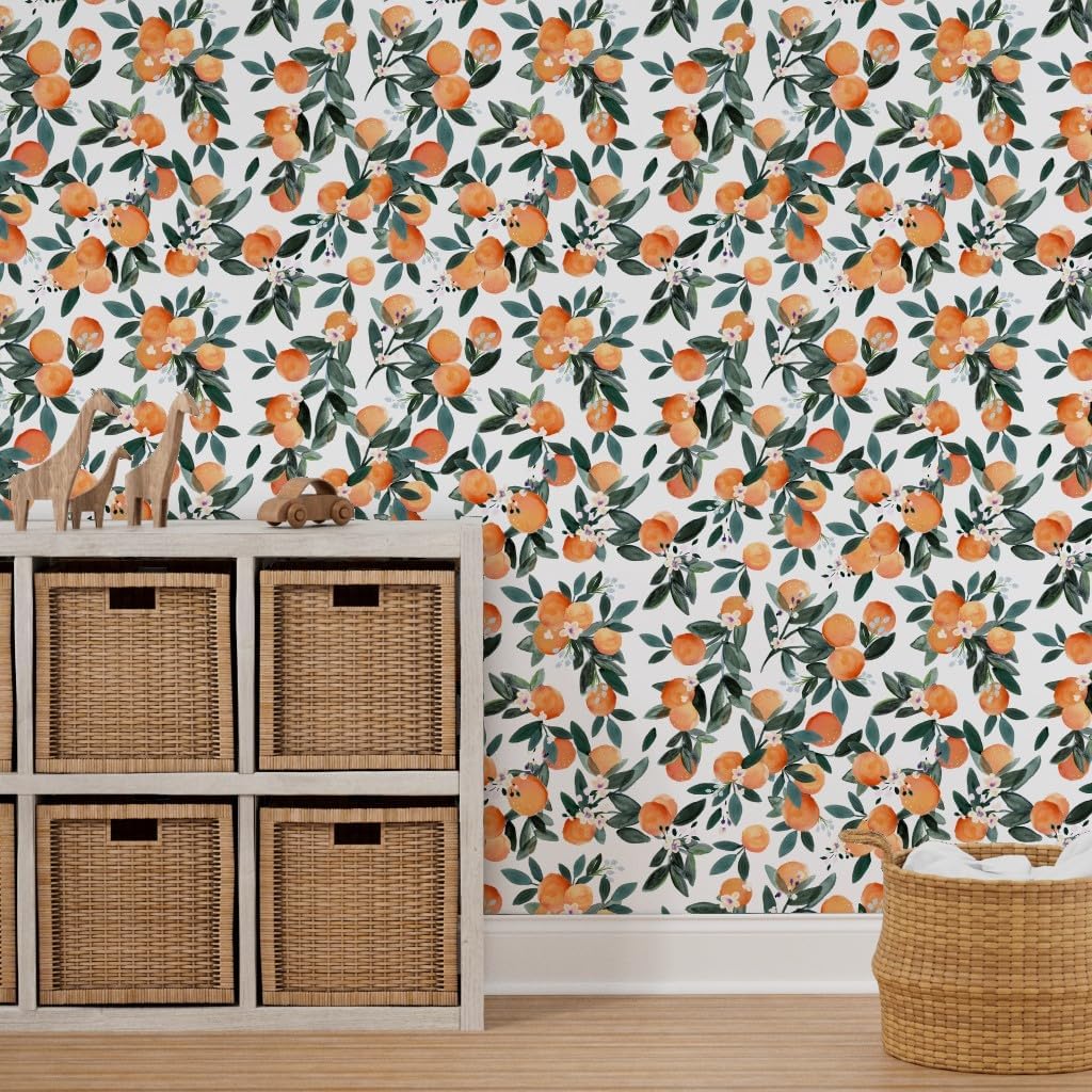 Spoonflower Papel tapiz autoadhesivo de 3 x 2 pies  Clementine White Oranges Frutas Cítricos Verano Tropical Pequeña Escala Clementinas Papel