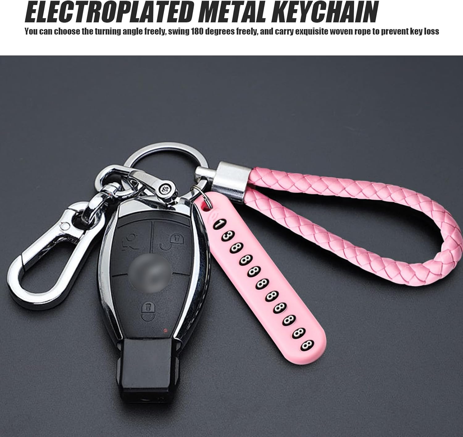 1 llavero de automóvil, organizador de cuerda trenzada antipérdida con hebilla de herradura, universal para la mayoría de los automóviles (rosa)